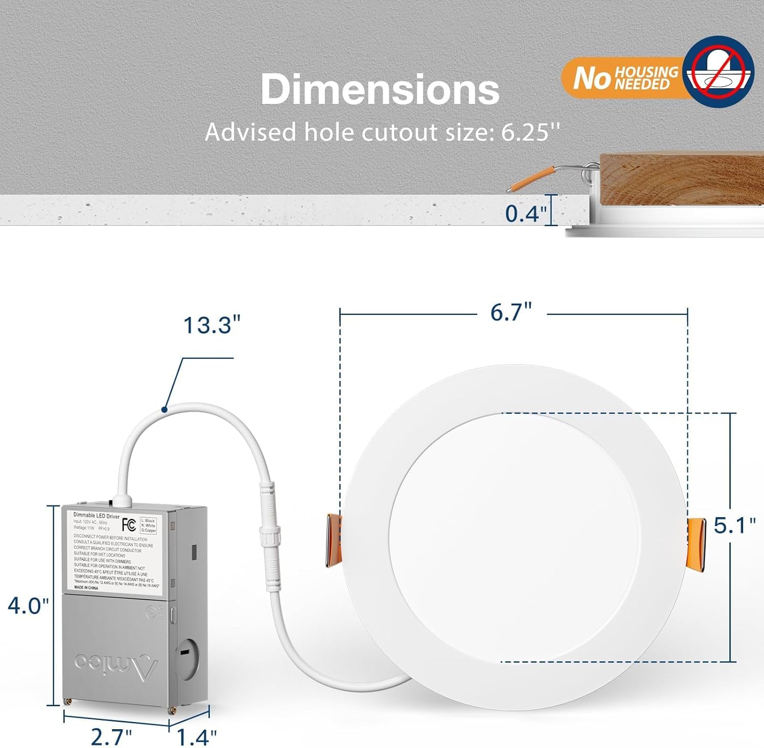 Amico 6 Pack 6 Inch 5CCT Ultra-Thin LED Recessed Ceiling Light with Ju