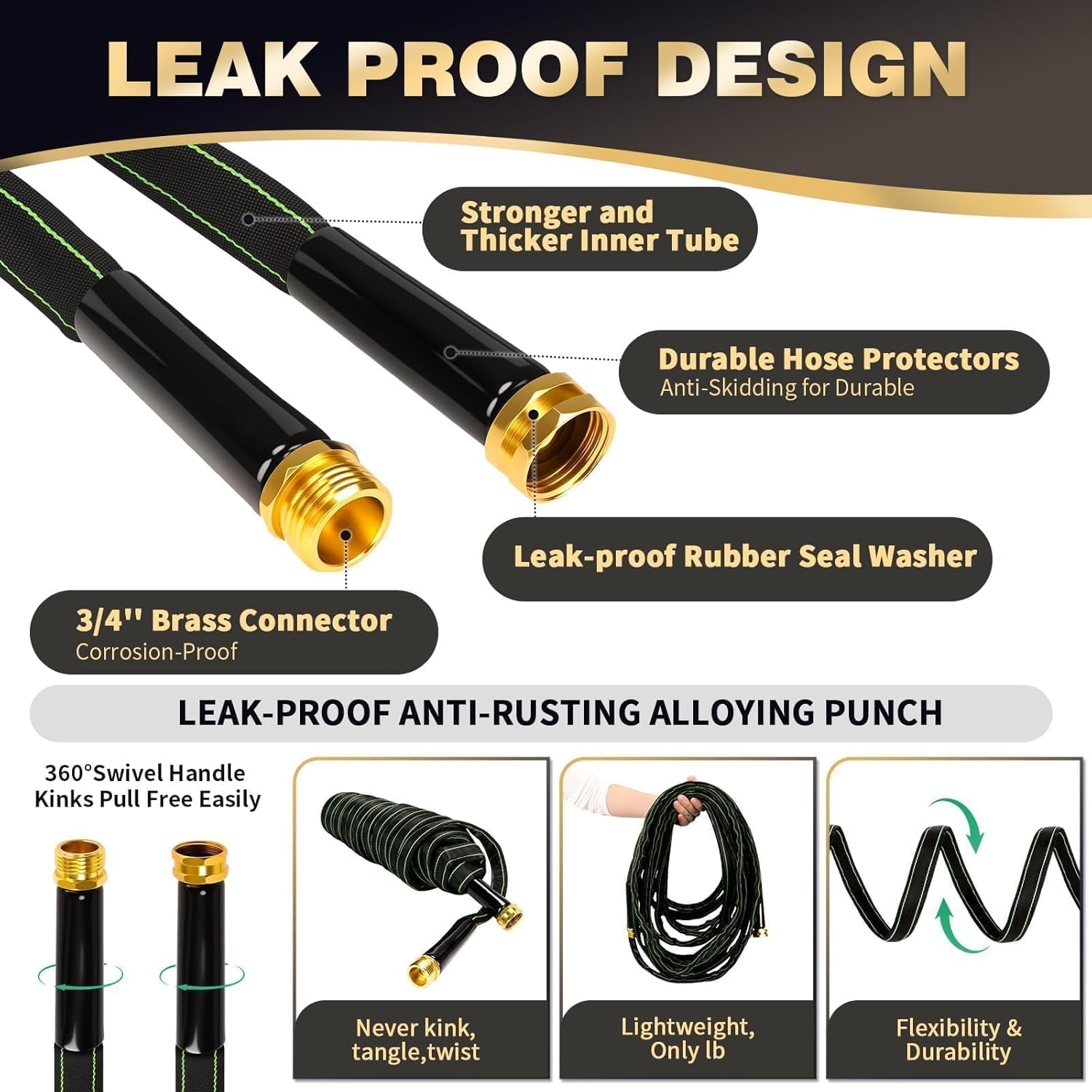 Garden Hose 100 ft Water Hose Flexible Heavy Duty Outdoor Lightweight 