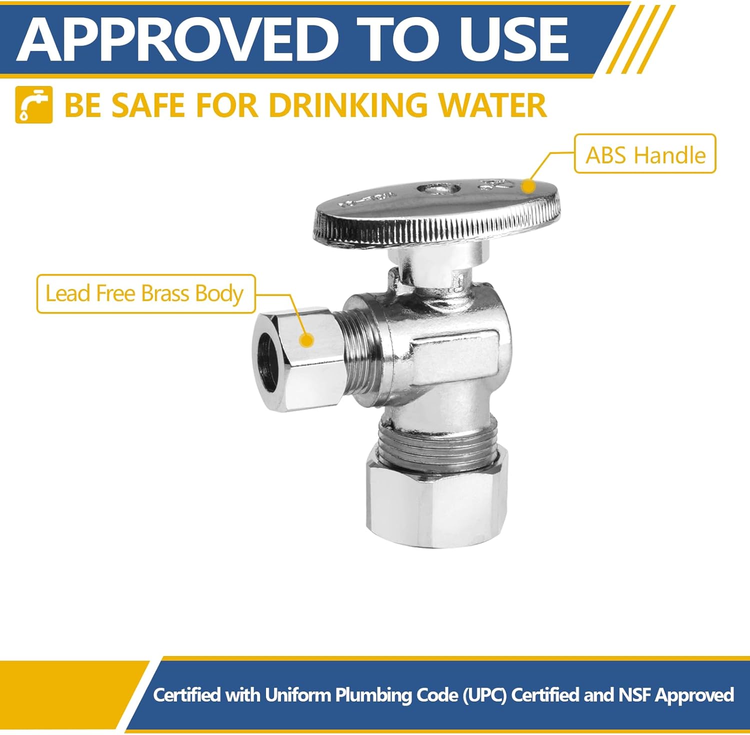 10 Pack Angle Stop Valve,1/4 Turn Water Shut Off Valves,1/2" Nominal (