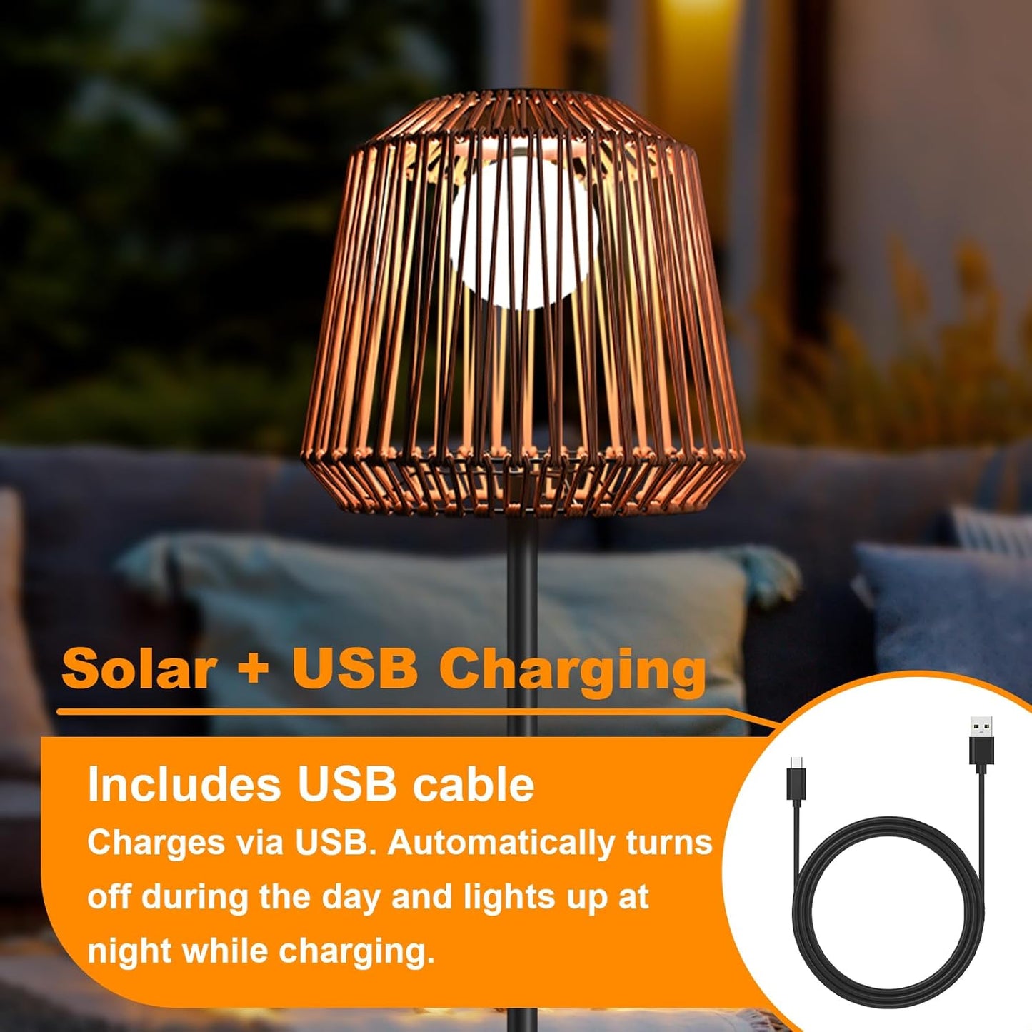 Solar Outdoor Floor Lamp with Table - Cordless Outdoor Floor Lamp- Metal Pole and Base, Waterproof Yard Garden Wedding Home Decor Light