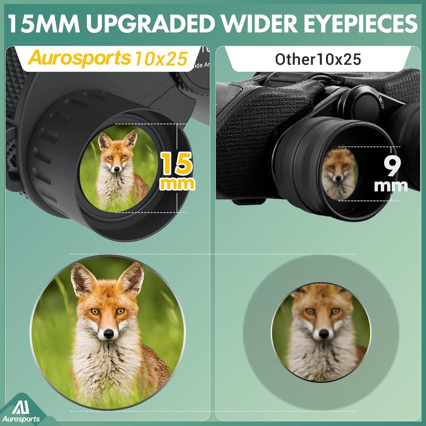 Aurosports 10x25 Binoculars for Adults and Kids, Large View Compact Binoculars for Bird Watching, Easy Focus Small Binocular with Low Light - Ideal for Theater Concerts Travel Hunting Hiking