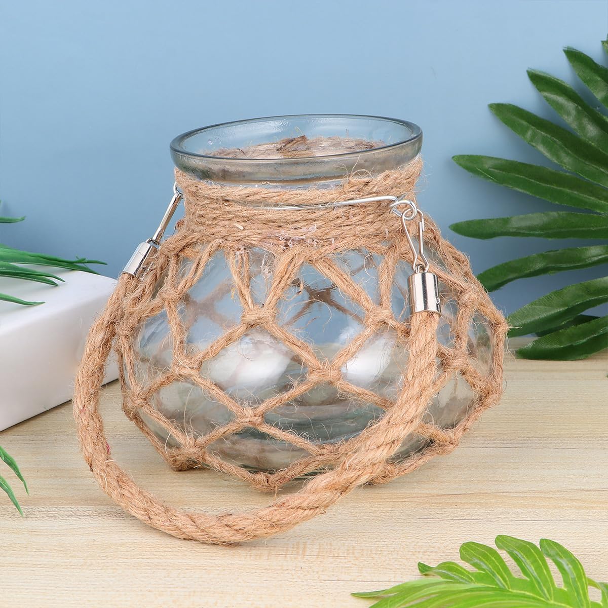 Glass Rope Net Vase Hydroponic Planter Gourd Shape Medium Size Flowerp