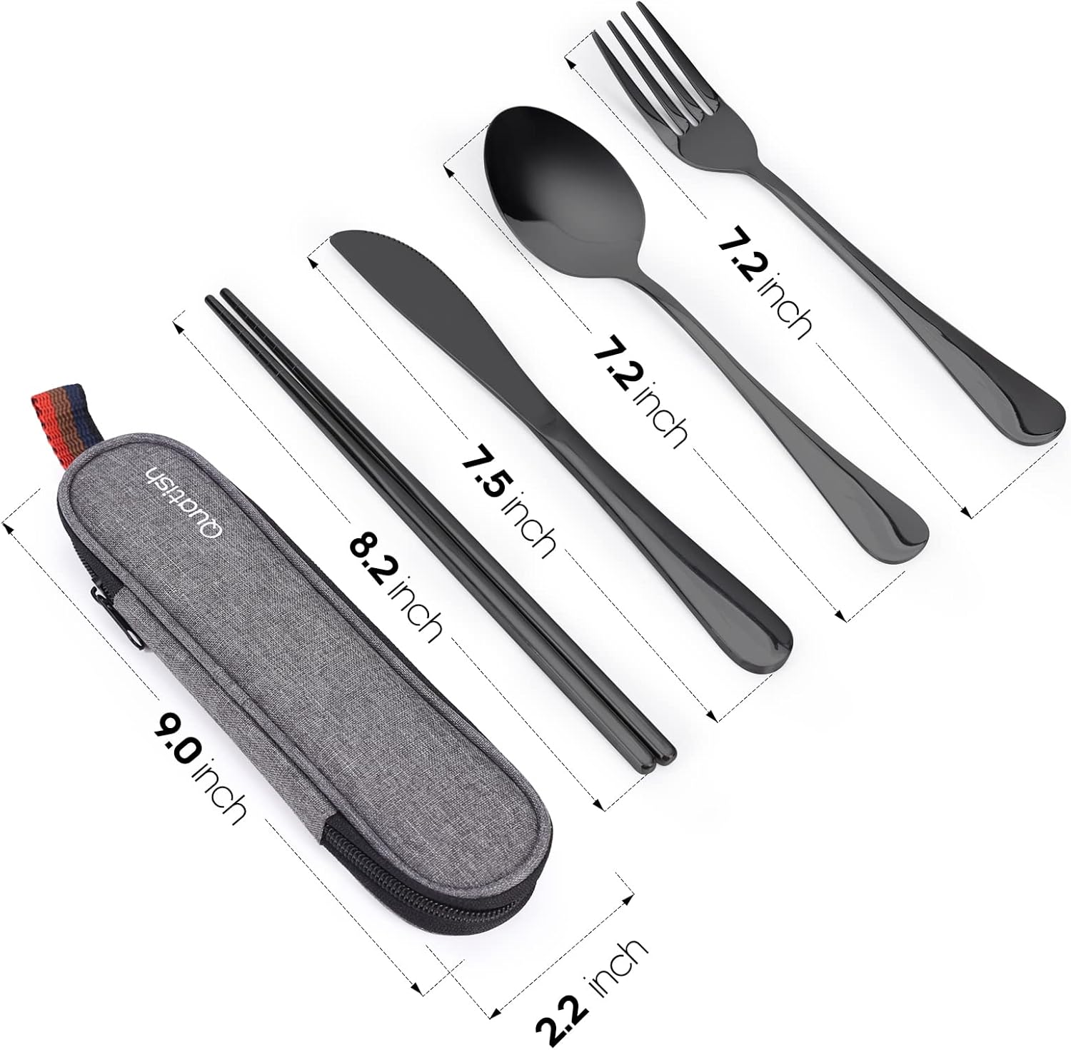 Travel Utensils with Case, Quatish Portable Silverware Set for Work, S