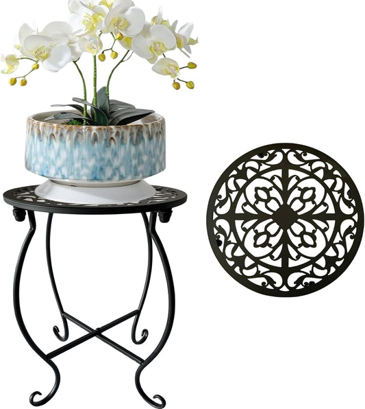 Plant Stand Indoor Outdoor, 15" Tall Flower Pot Stand, Round Metal Cor