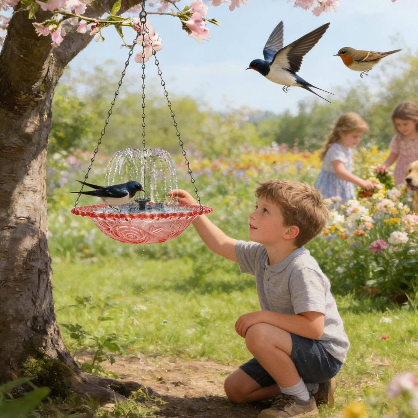 Decorative Garden Fountain - Artistic Bird Feeder | Sunlight Capturing Basin for Parakeets, Charming Courtyard Bowl for Hummingbirds, Elegant Patio Stand for Parrots, Durable Balcony Accessory