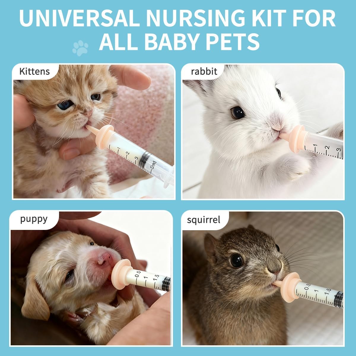 Pet Nursing Kit – Kitten Bottle Feeding Set with Nipples, Syringes, an