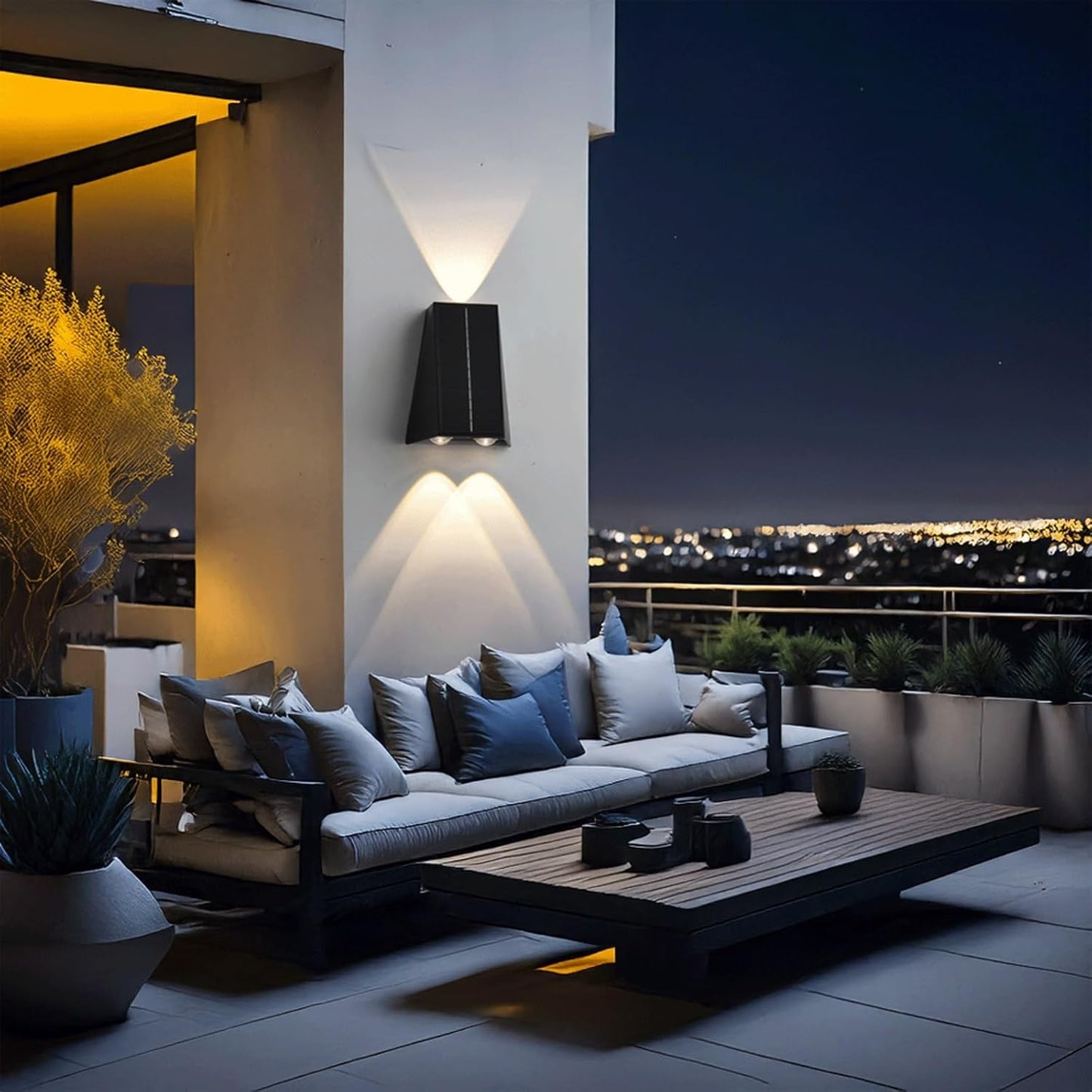 Solar Outdoor Wall Sconce, Up and Down Waterproof Wall Lamp, Wireless Solar Powered Wall Mounted Fixture, Exterior Wall Light with Motion Sensor for Garden Fence Patio Backyard Deck House