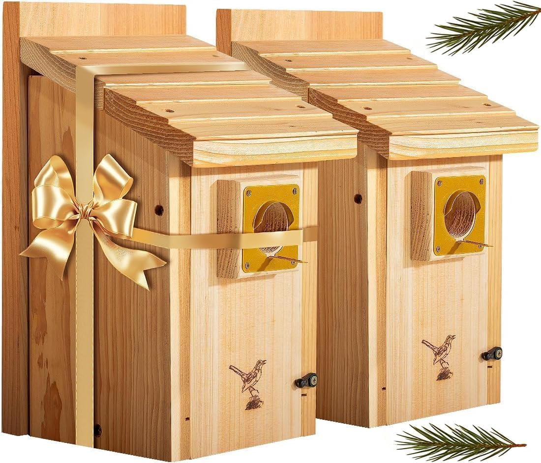 2pk XL Bluebird Houses Nesting Box for Outside - Heavy Duty Bird House - Birdhouses for Outside - Wall Tree Pole Mountable - 1.5” Hole 13/16" Thickness Assemble Needed