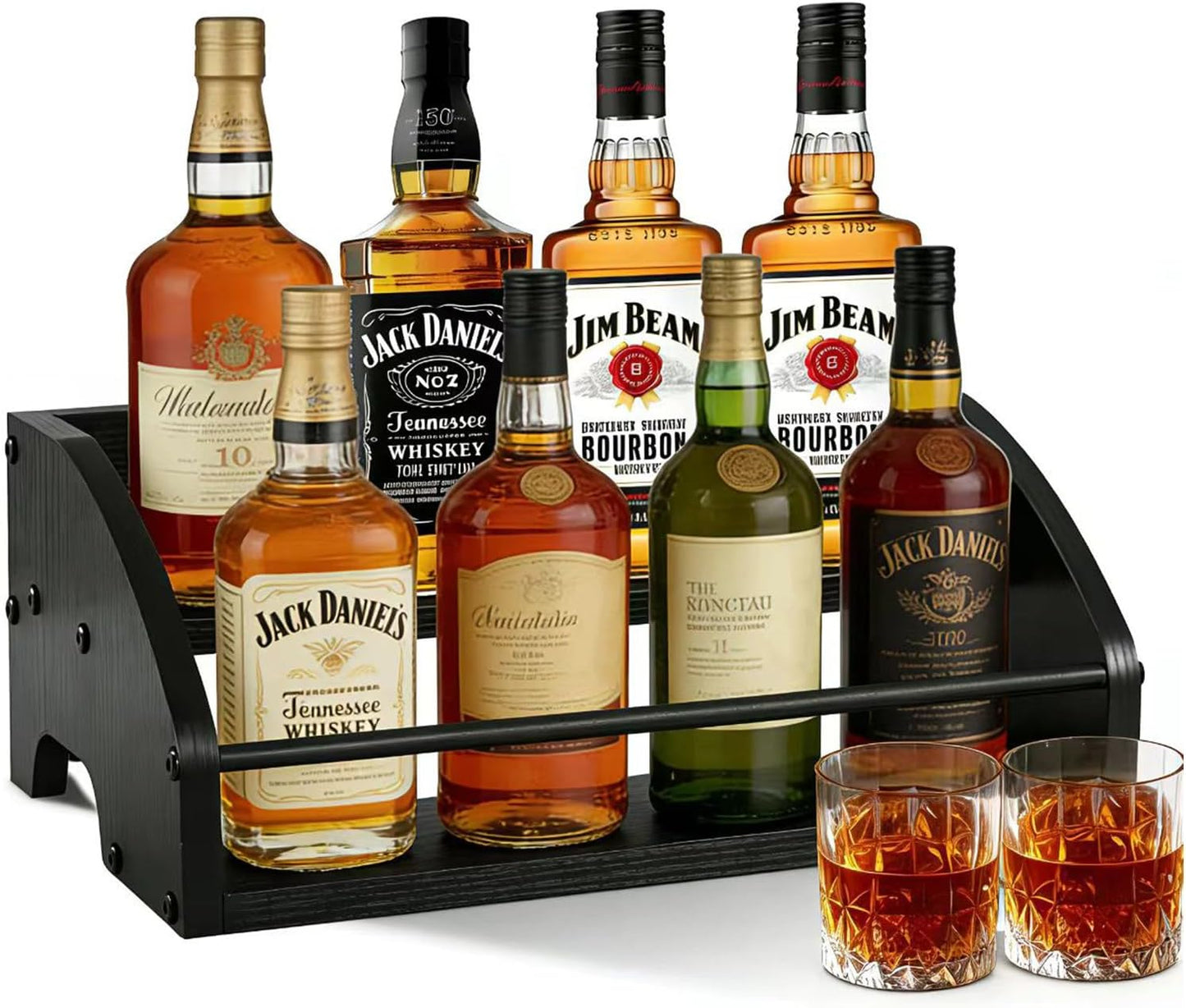 Wooden Liquor Bottle Display Shelf, Coffee Syrup Rack Organizer, 2 - S