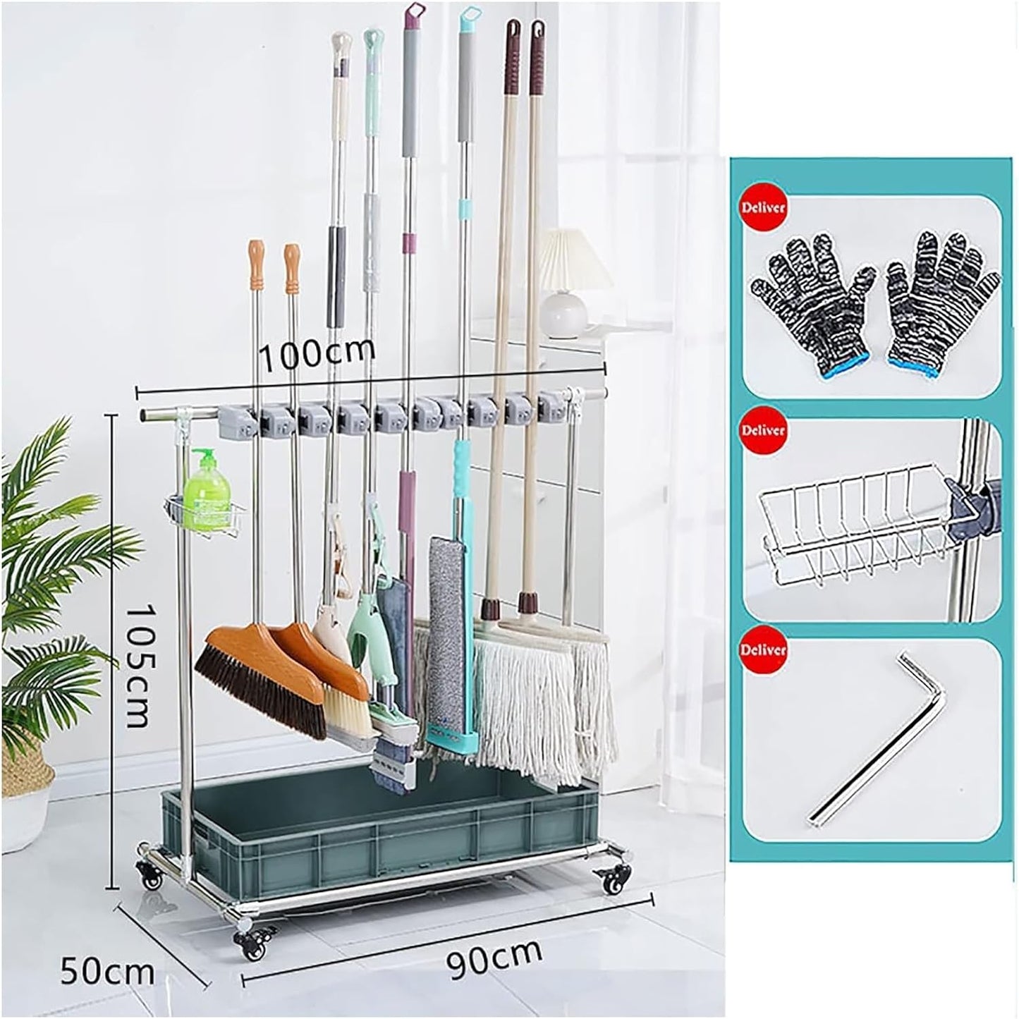 Broom mop Holder Movable Floor Standing Mop Broom Holder Cleaning Tool