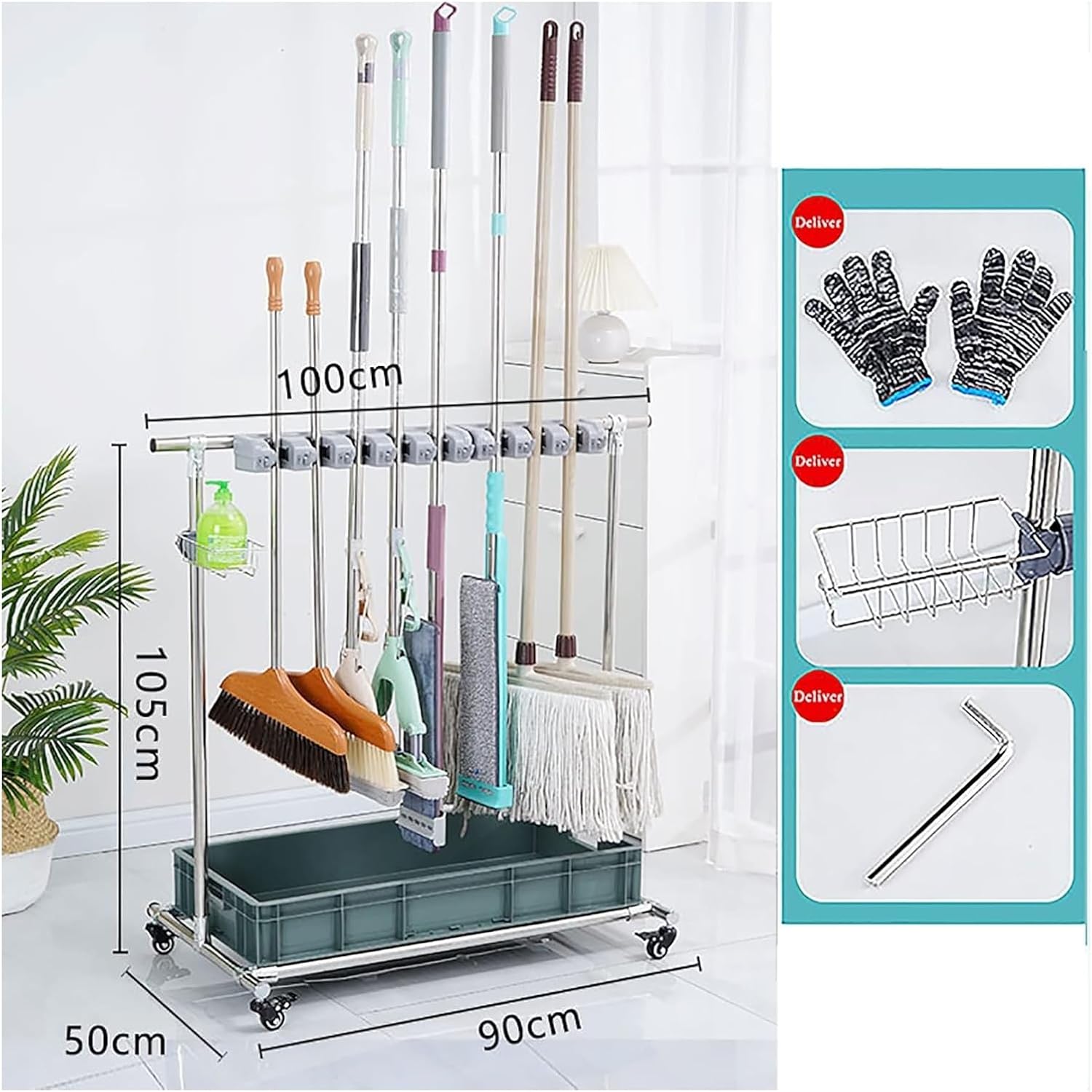 Broom mop Holder Movable Floor Standing Mop Broom Holder Cleaning Tool