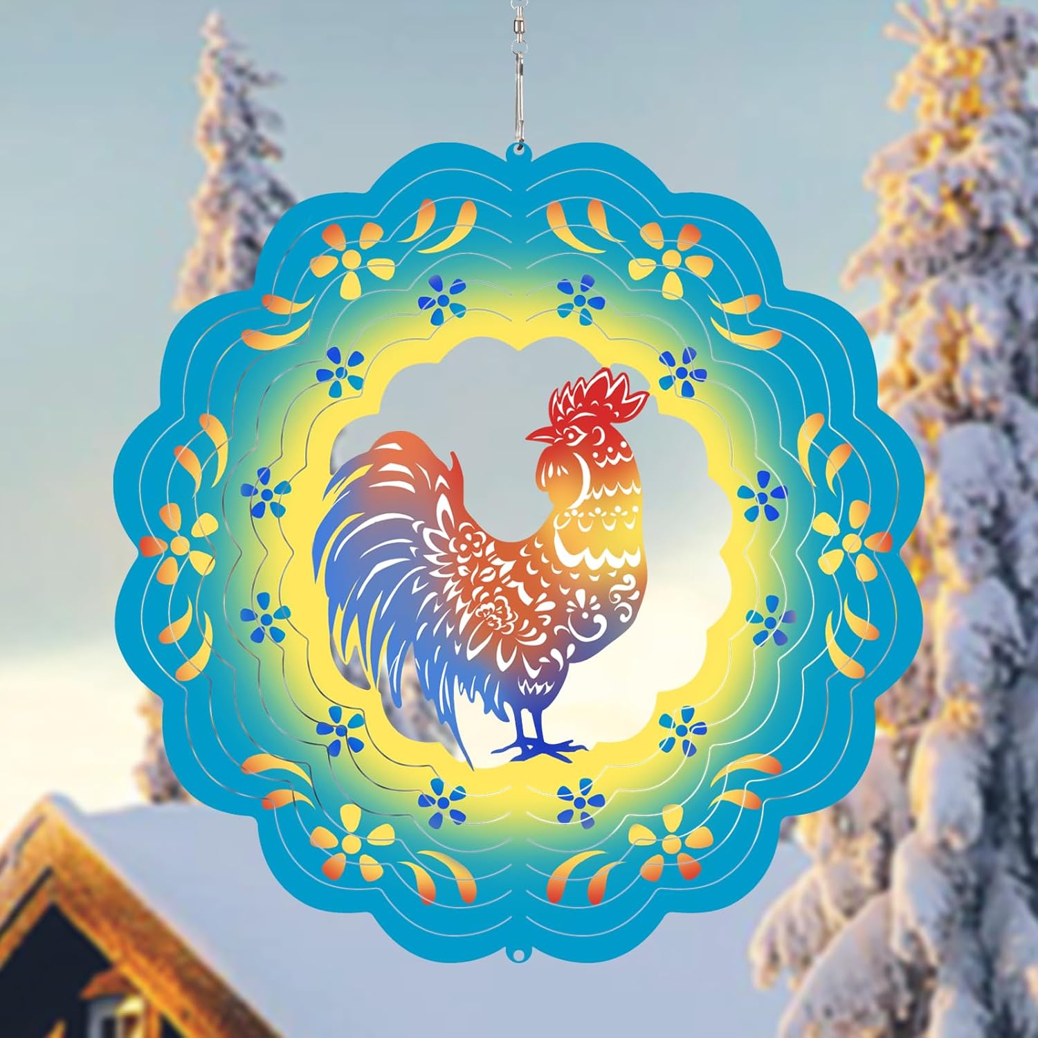 Rooster Wind Spinners Metal Chicken Gifts for Mom Women Grandma,12inch