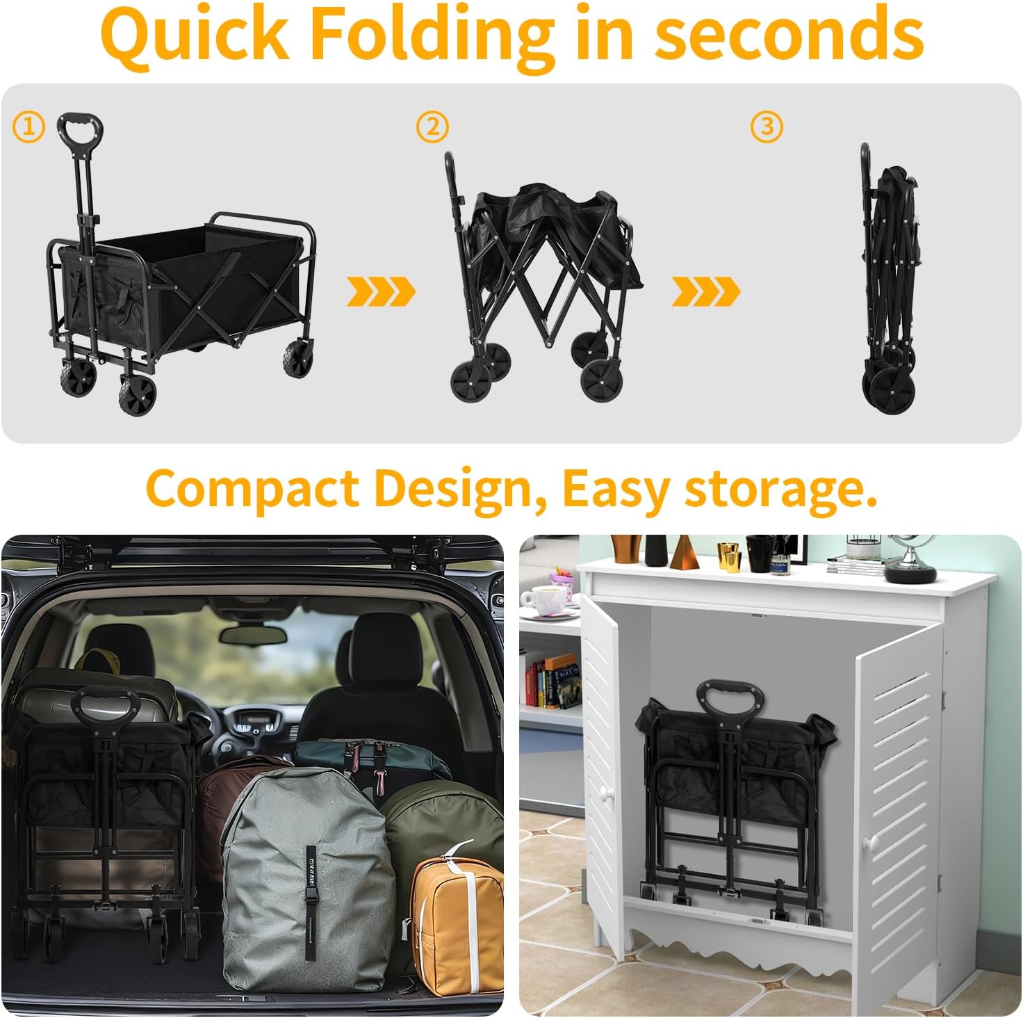 Wagons Carts Foldable with Wheels,Portable Utility 220lbs Collapsible 