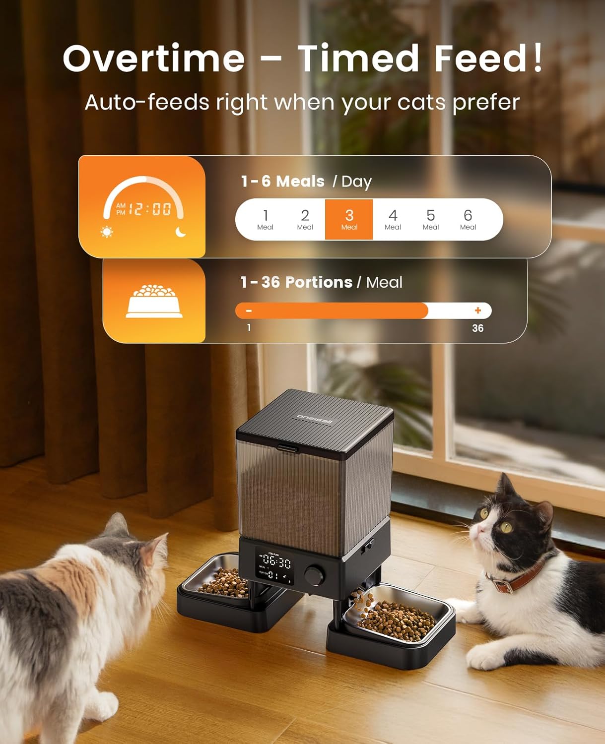 oneisall Automatic Cat Feeder for 2 Cats, 20 Cups/5L Automatic Cat Foo