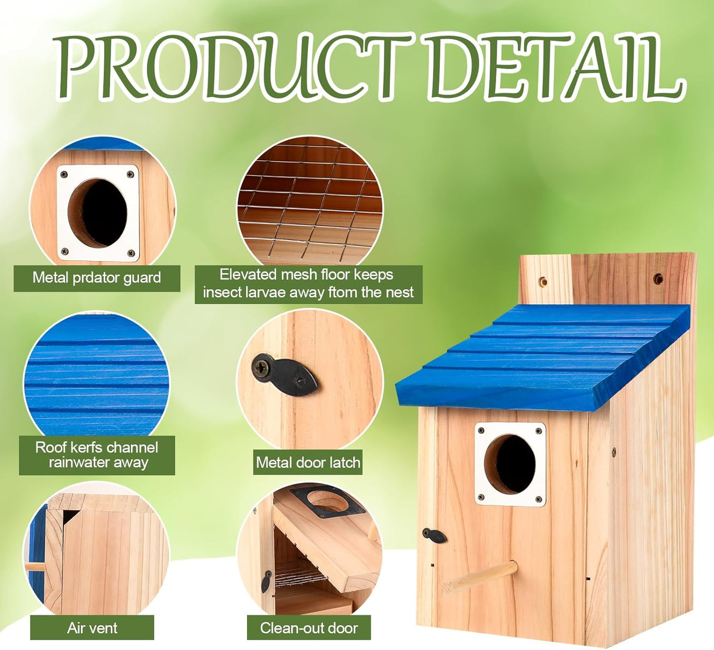 4-Pack Blue Wooden Bird Houses for Outdoors with Predator Guard, Bluebird Houses for Outside – Ideal for Bluebirds & Other Backyard Birds, Blue