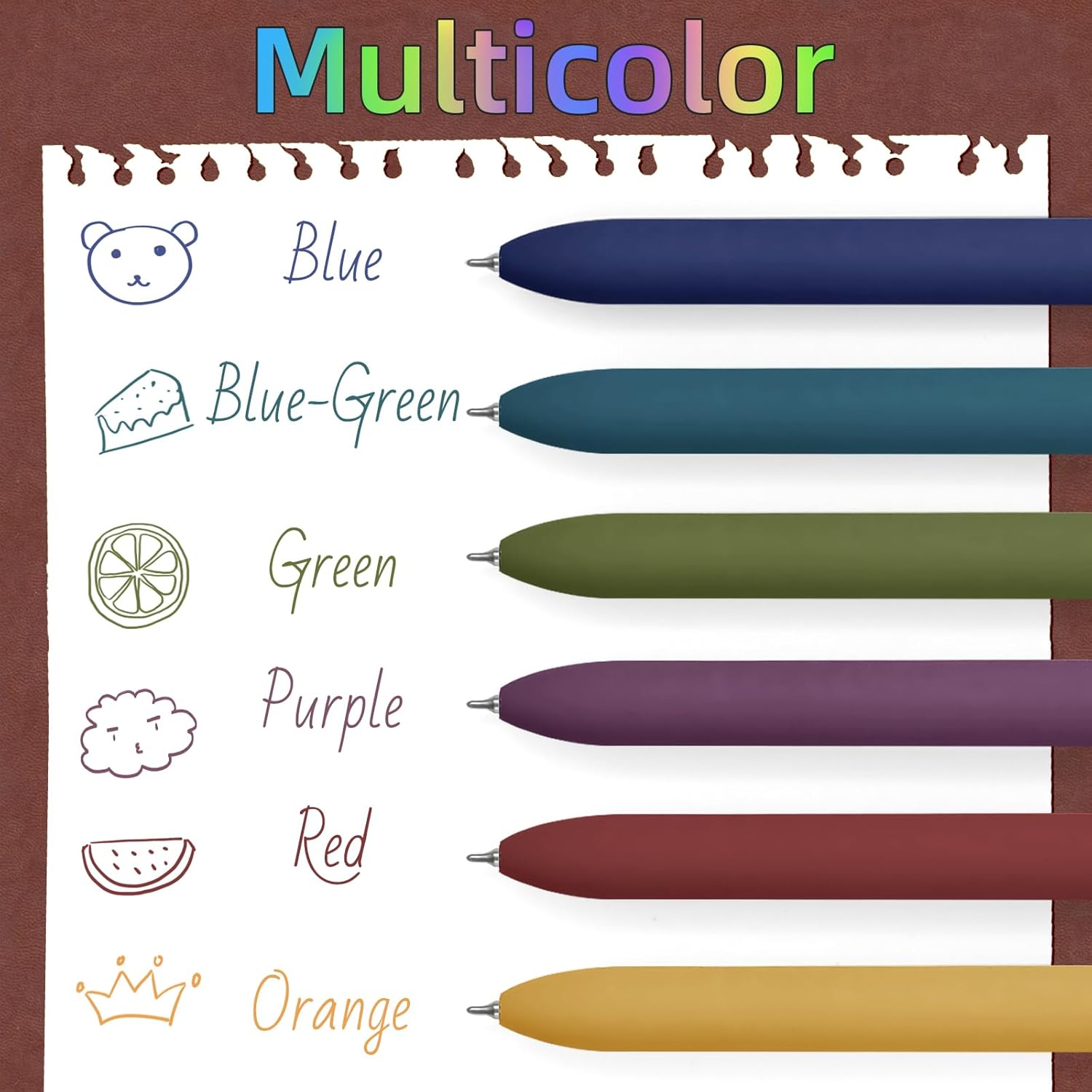 Colorful Pens, 6 Pcs Colored Pens Fine Point Smooth Writing Pen, 0.5mm
