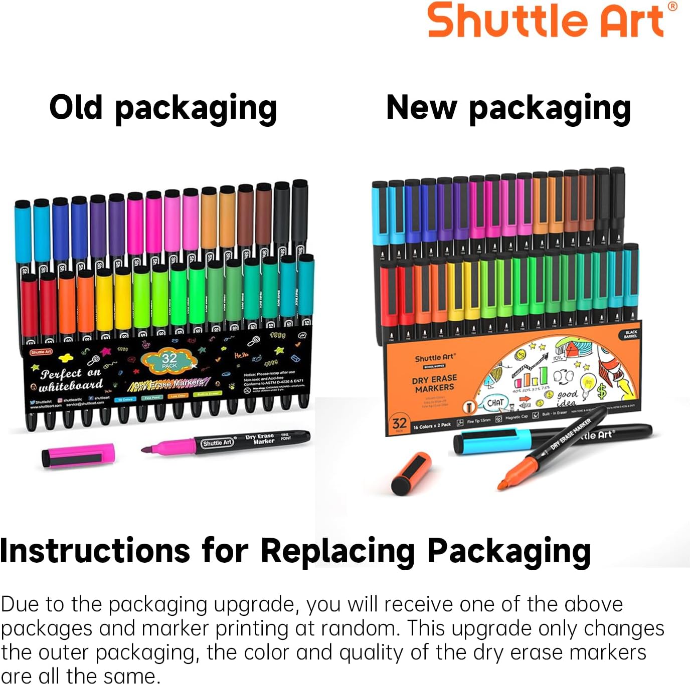 Shuttle Art Dry Erase Markers, 32 Pack 16 Colors Magnetic Whiteboard M