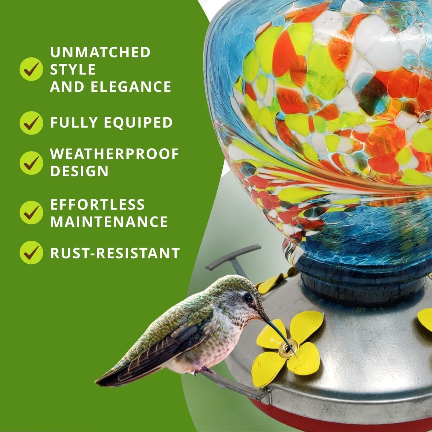 Nature Gear Hummingbird Feeder, Hanging-Mount Glass Hummingbird Feeder