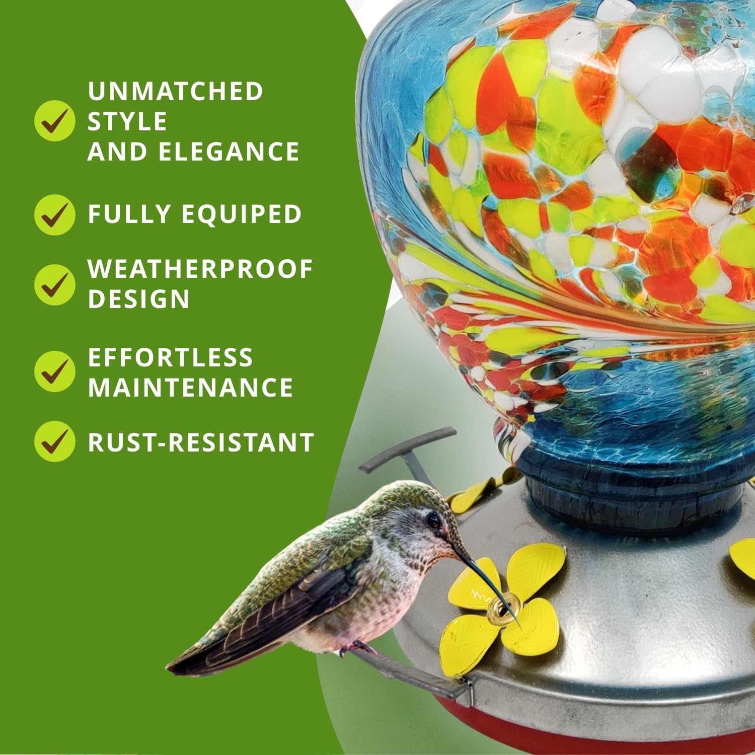 Nature Gear Hummingbird Feeder, Hanging-Mount Glass Hummingbird Feeder