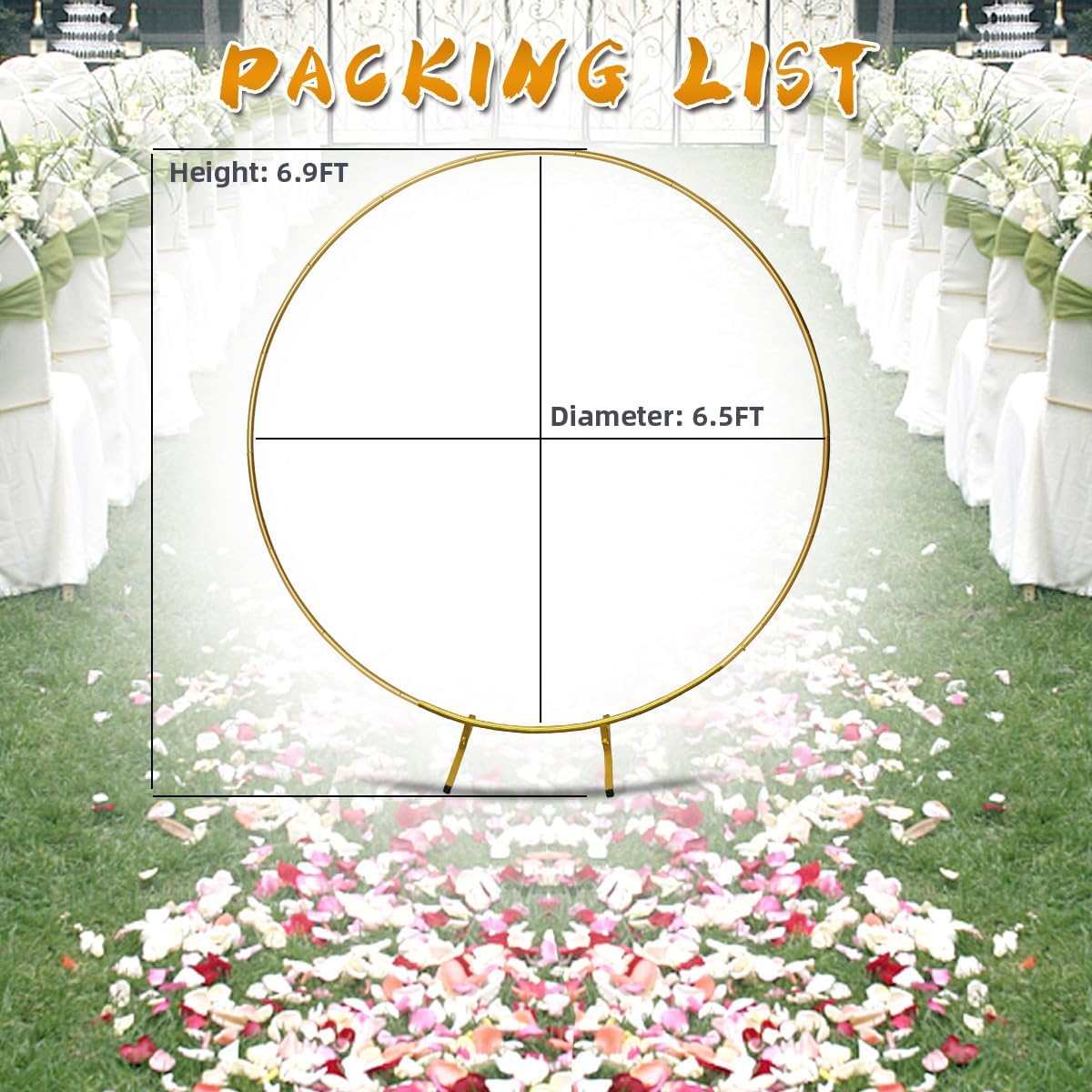 Round Backdrop Stand Circle Arch, 6.5ft Golden Metal Balloon Arch Kit for Party Decoration Wedding Arch Flower Ring Stand
