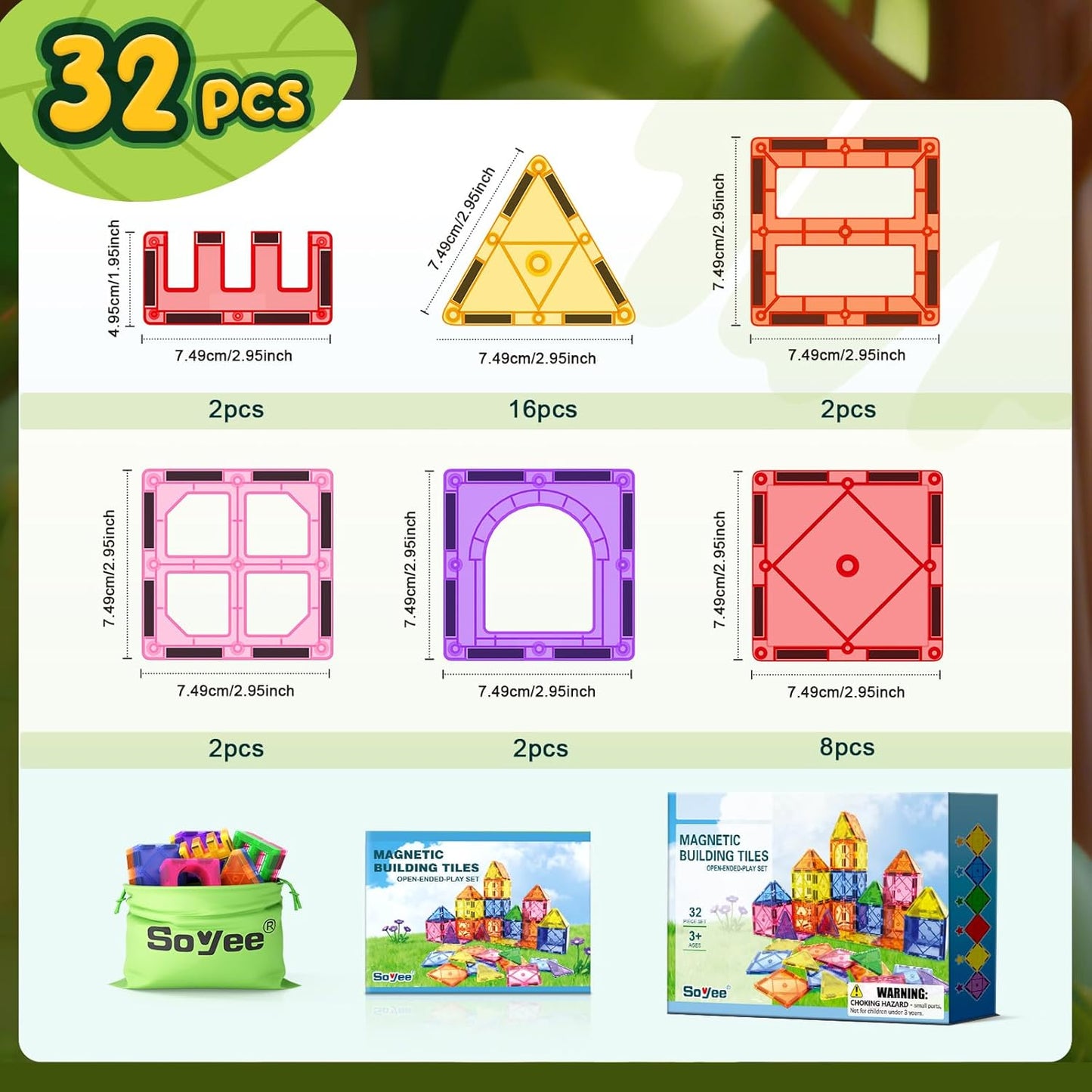 Soyee Magnetic Tiles Toddler Toys Magnetic Building Blocks for Kids Ag