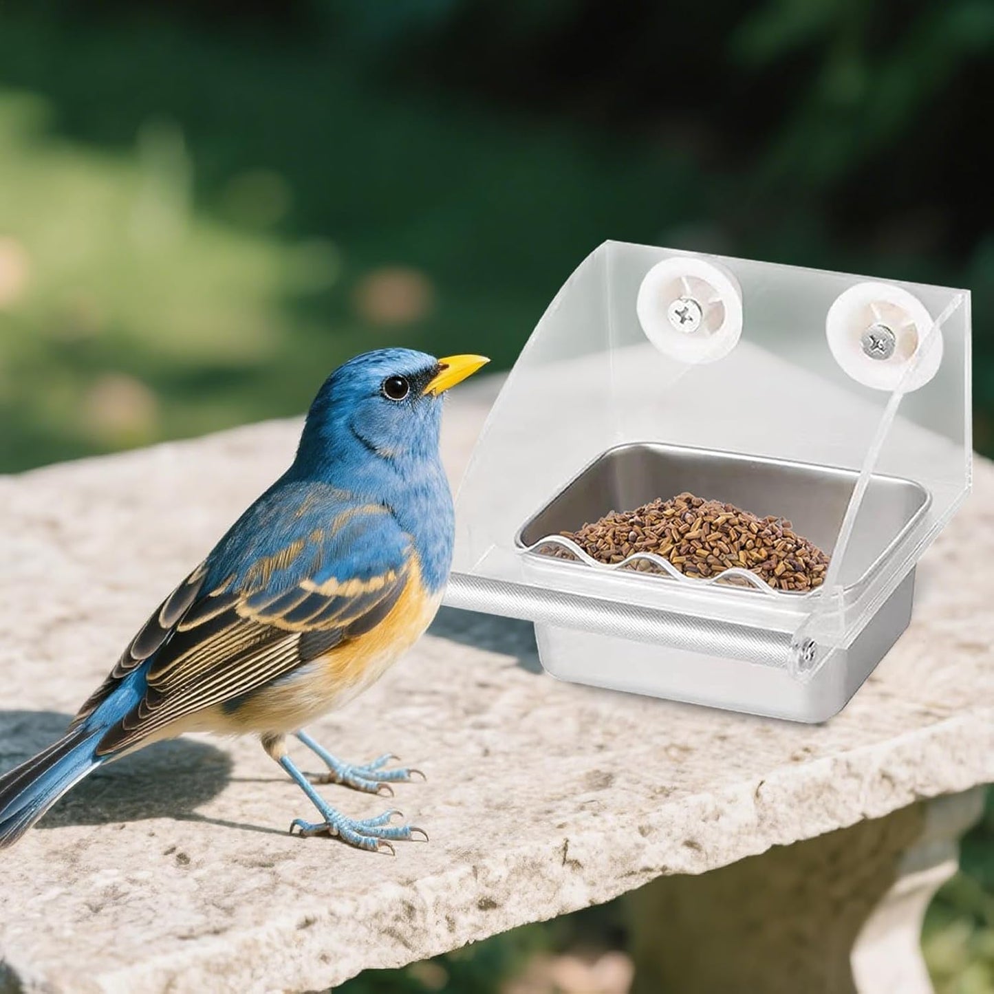 Bird Feeder – Transparent Cage Design, Anti-Slip Perch Feature, Stainless Watering Supply, Easy Fill Build, Premium Quality Outdoor Accessory, Feeding Tool for Patio Balcony Backyard