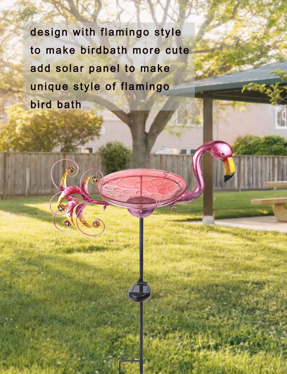 MUMTOP Outdoor Bird Bath Solar Birdbath Small Birdfeeder with Flamingo Metal Stake for Garden Yard Decor