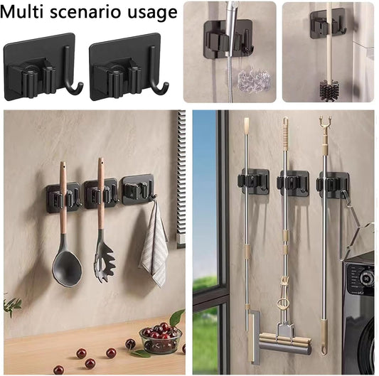 6Pcs Mop Broom Holder No Drill SUS304 Stainless Steel, Heavy Duty Tool Organizer Rack Rake and Shovel Handle, Storage Rack Self Adhesive for Bathroom, Laundry, Kitchen, Garage, Garden