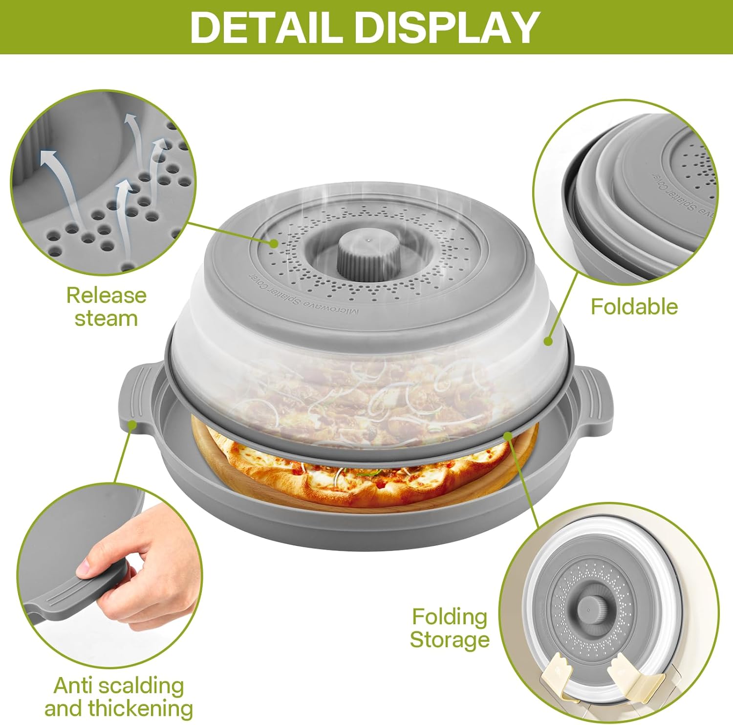 Microwave Splatter Cover for Food with Anti-scald Base Plate,Large Pla
