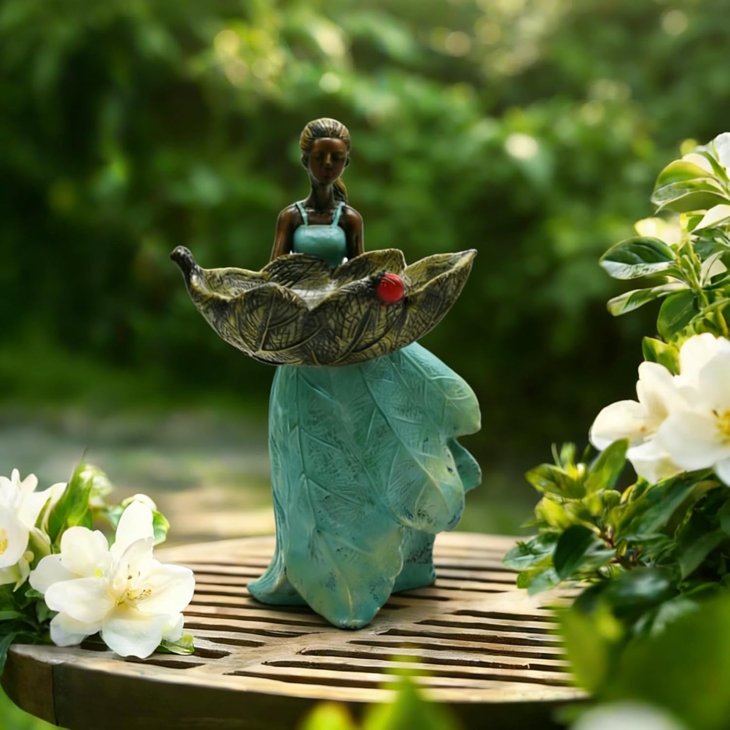 10 Inch Fairy Garden Statue Bird Feeder, Unique Resin Bird Feeder, Decorative Outdoor Bird Feeder for Garden, Lawn, and Home Décor Gift for Women
