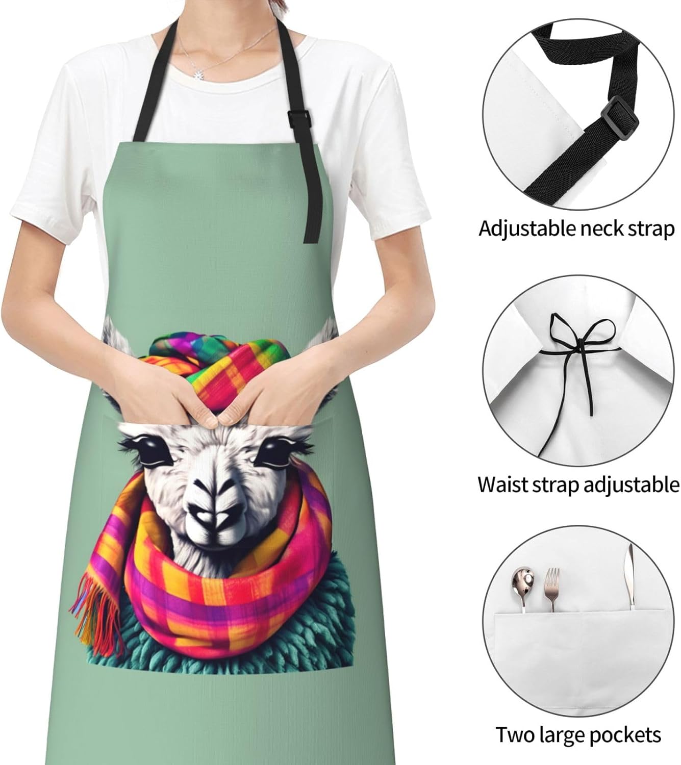 Llama in A Scarf print Waterproof chef's apron with pocket apron for kitchen cooking baking barbecue and gardening