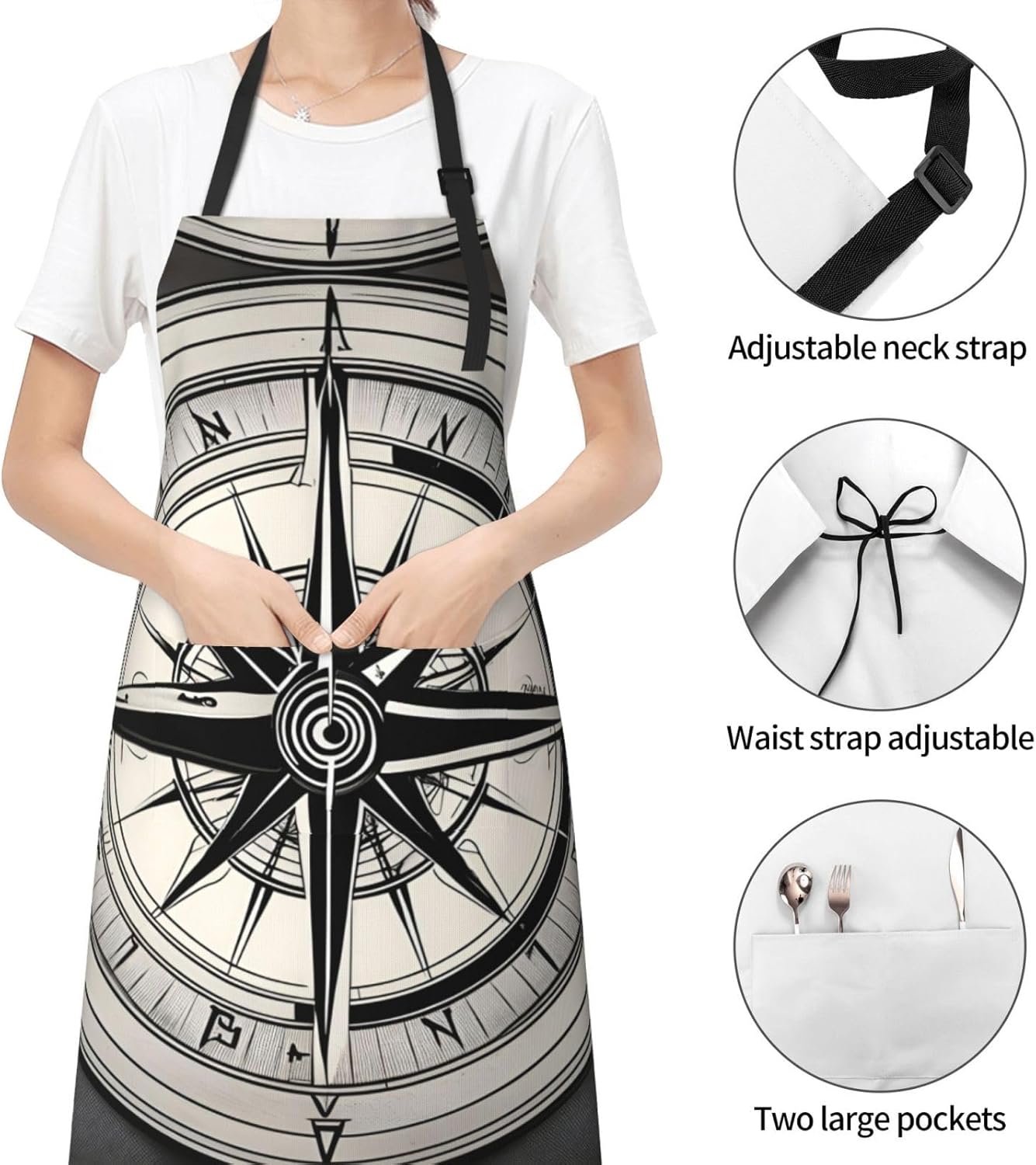 Law of the Compass Navigation 1 Print 28 x 33in Waterproof Apron with Pockets Fashionable Versatile Smock for Baking
