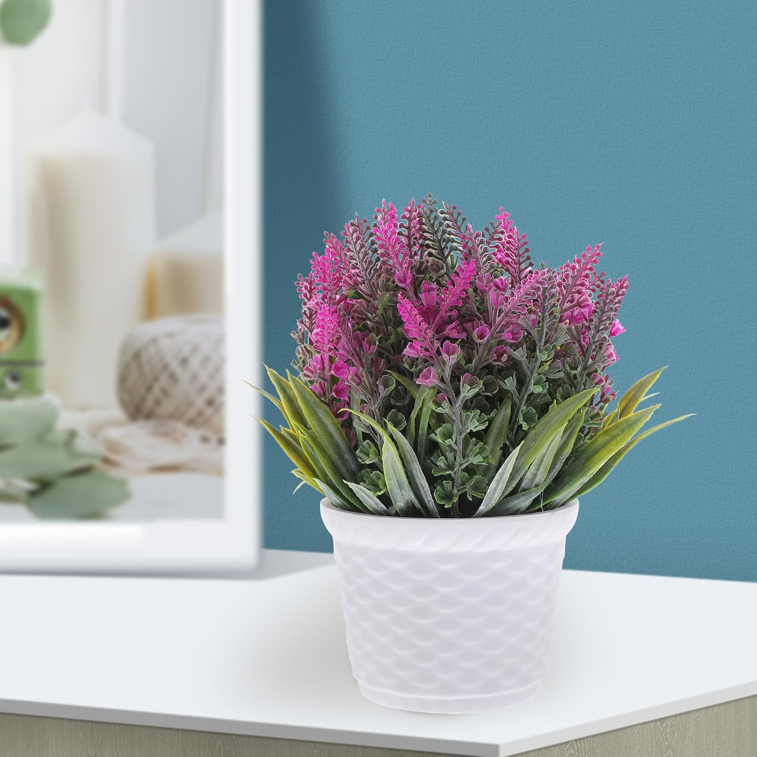 Artificial Lavender Ball Plant in Pot, Faux Potted Flowers Decoration 