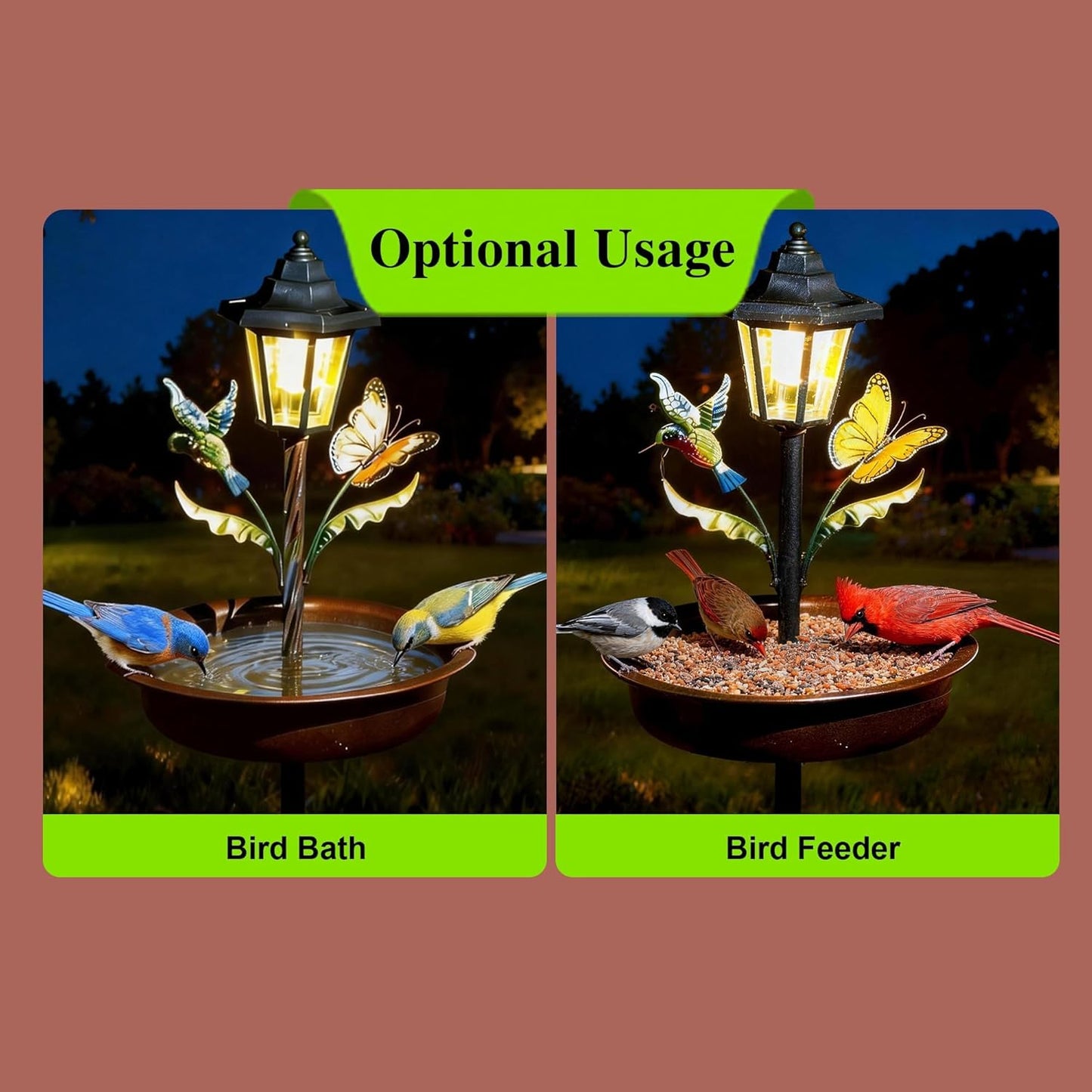 Topadorn 42 inch Solar Metal Bird Bath for Outside, Vintage Freestanding Birdbaths & Birdfeeder, Birdbaths for Garden Patio Yard Lawn Decor