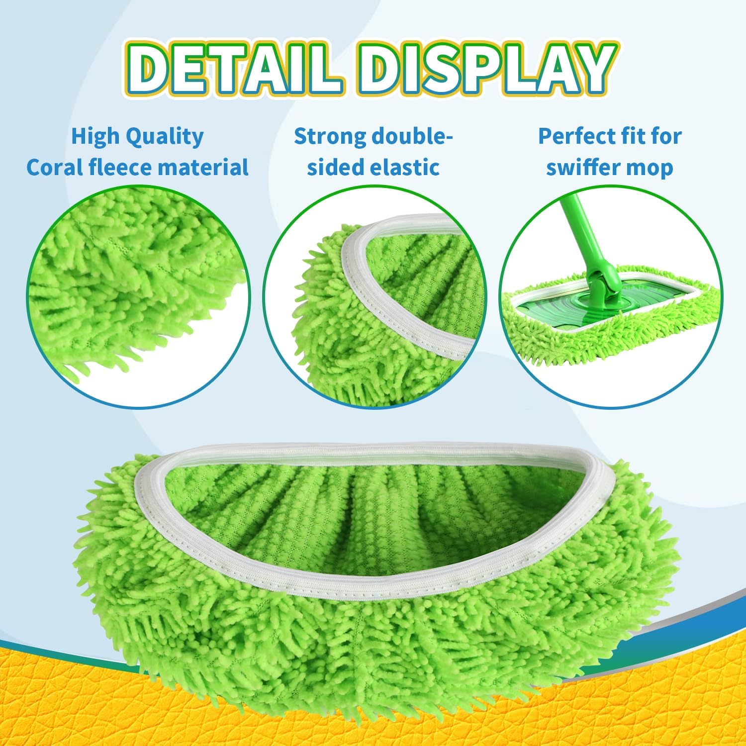 6Pcs Reusable Microfiber Mop Pads Compatible with Swiffer Sweeper, Wet