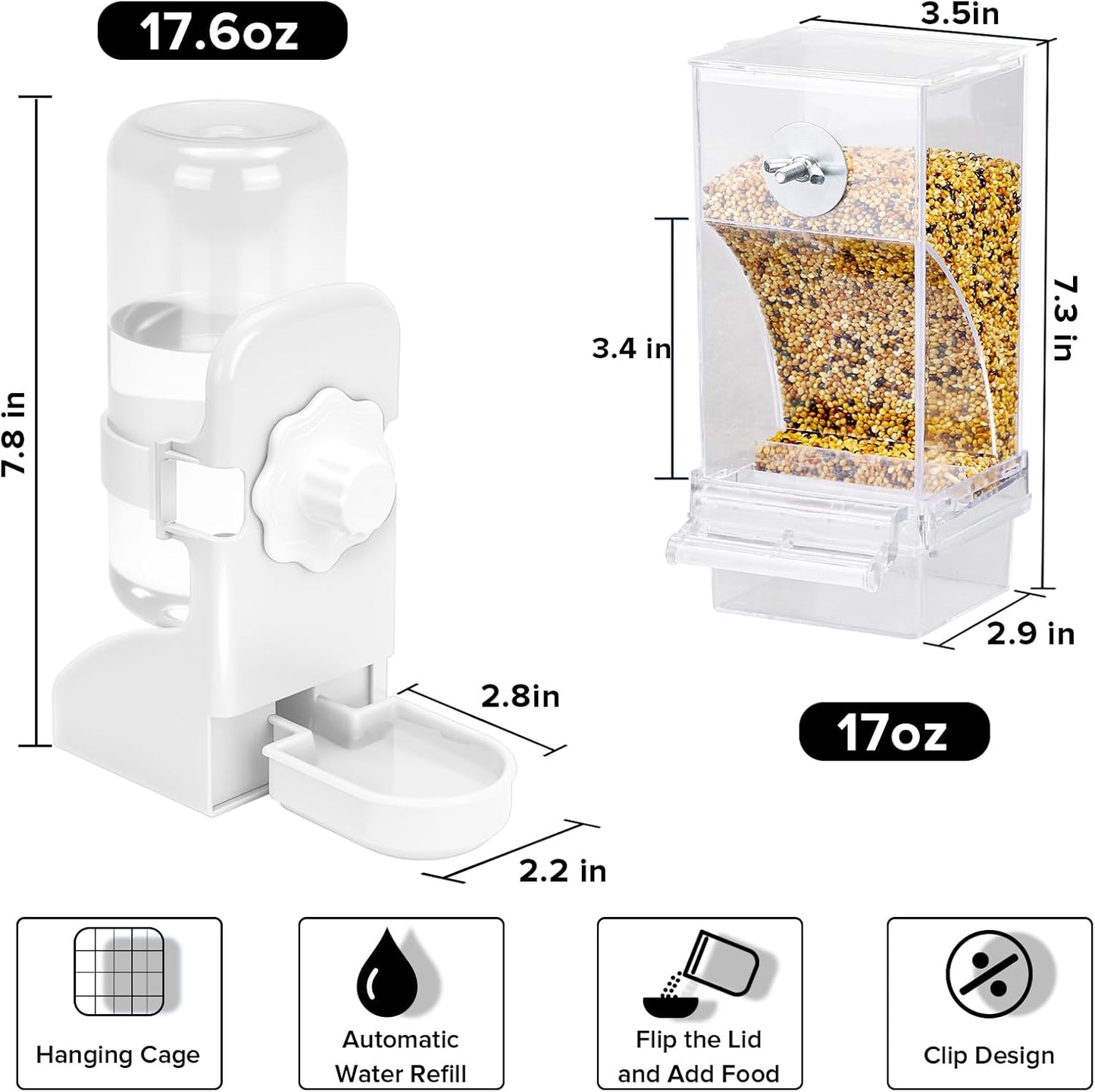 No Mess Bird Feeder Water Dispenser Set, Parakeet Cage Accessories, Bi