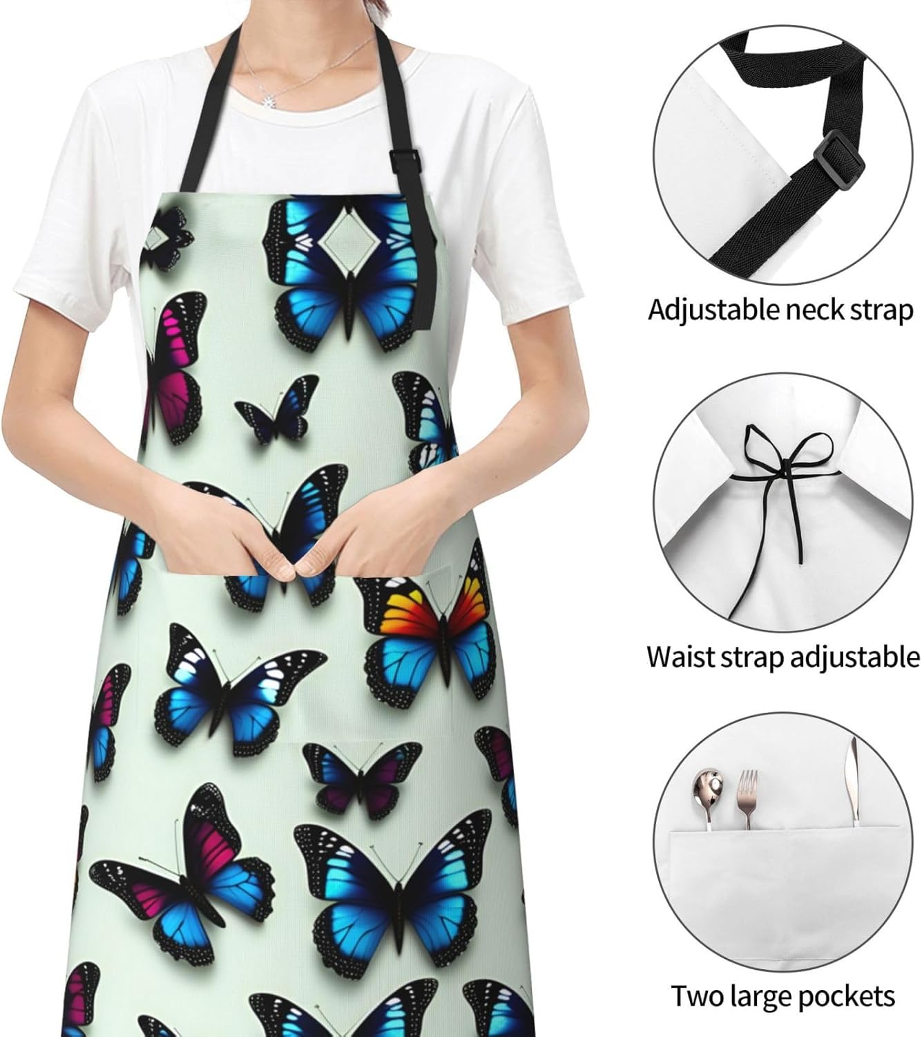 Butterfly and cello print Waterproof apron with pocket adjustable cooking apron for adult kitchen bibs to bake
