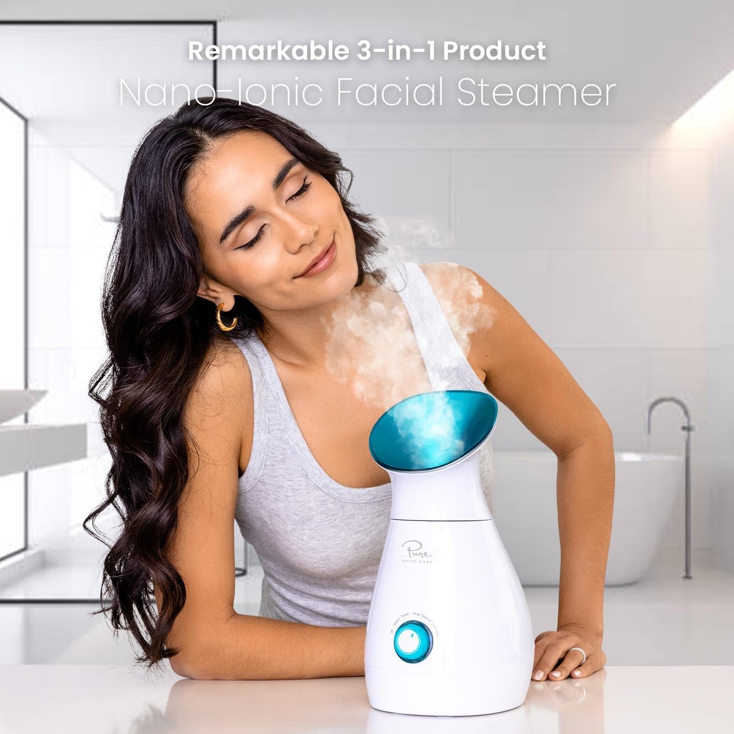 Pure Daily Care NanoSteamer Large 3-in-1 Nano Ionic Facial Steamer wit