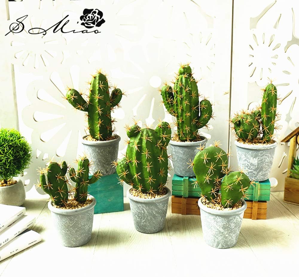 Artificial Succulent Plants,Fake Cactus Decorative Plants - Artificial Cacti with Gray Pots Planters,Artificial Faux Cactus for Home Décor House Office Ornaments