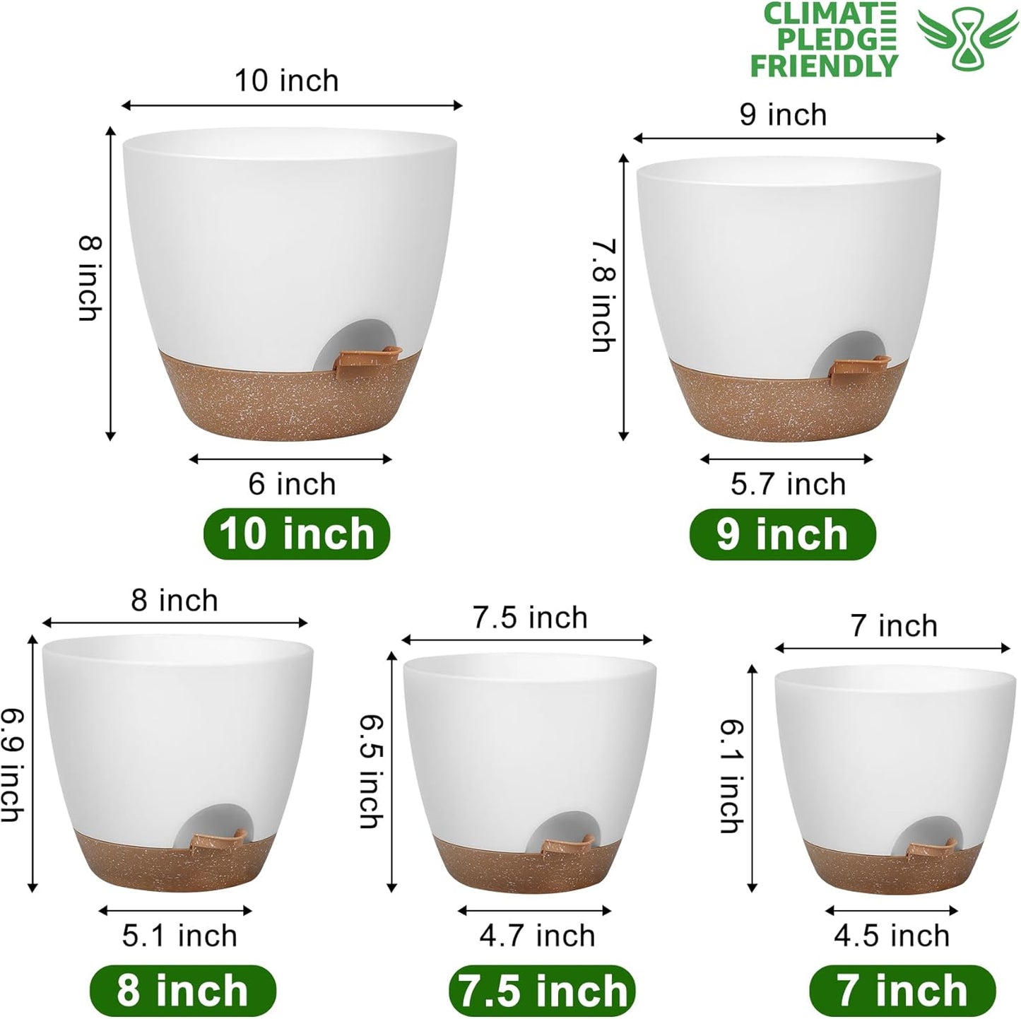 Plant Pots 10/9/8/7.5/7 Inch Self Watering Pots, Set of 5 Plastic Plan