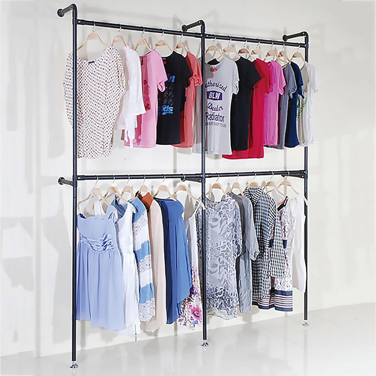 Floor-Standing Solid Wood Rotating Coat Rack，2 Tier Plant Stand - Space-Saving Indoor/Outdoor Flower Rack, Adjustable Height, Durable Metal Frame, Perfect for Home Garden Decoration