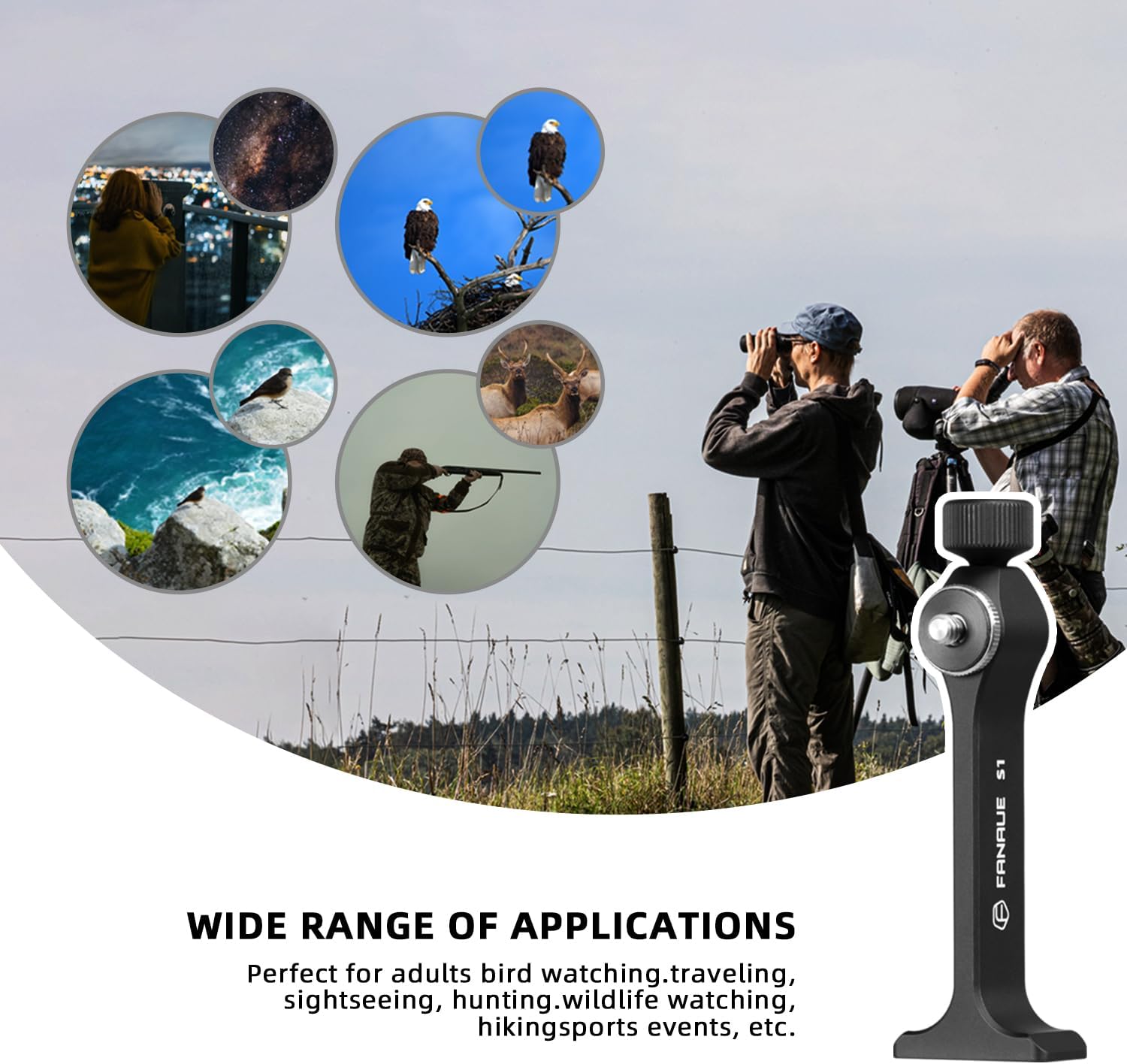 Fanaue Binocular Tripod Adapter, Binocular Mount 1/4 Inch Threading Mo