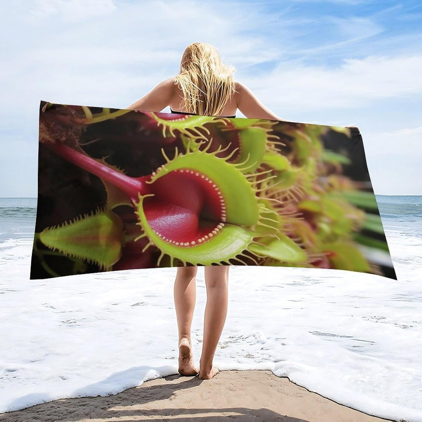 Oversized Beach Towel 63x32 Inch Sand Resistant Thin Microfiber Carnivorous Plant Bath Towels for Body Absorbent Quick Dry Lightweight Travel Towel for Pool Yoga Swim Camping Adults Gift