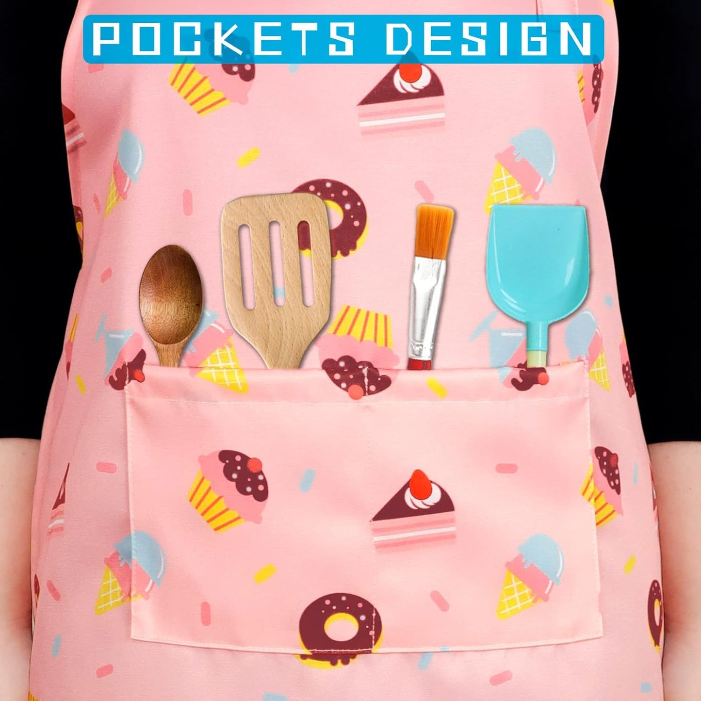 Kids Aprons for Girls Toddler Aprons with Pockets for Kids Cooking Bak