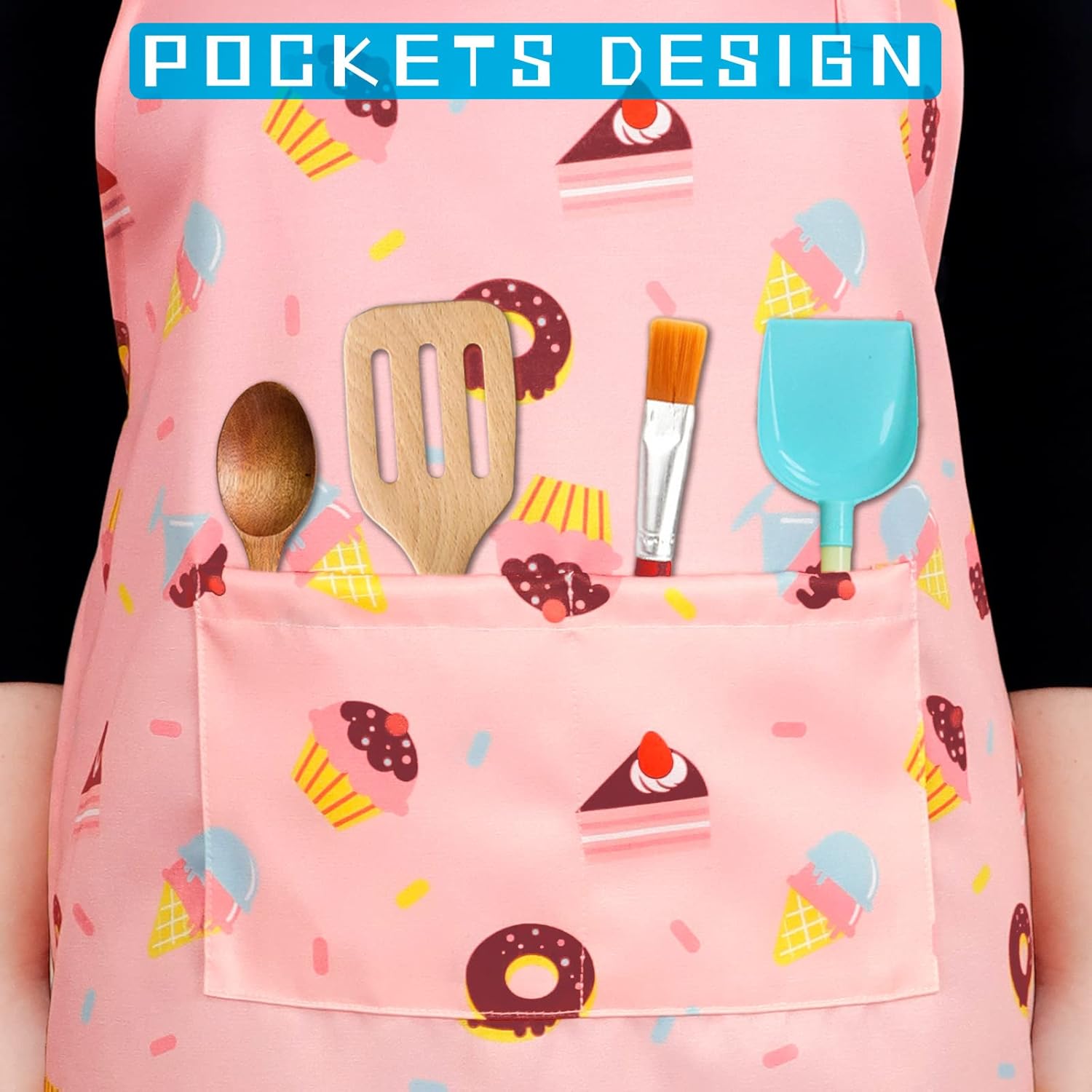 Kids Aprons for Girls Toddler Aprons with Pockets for Kids Cooking Bak