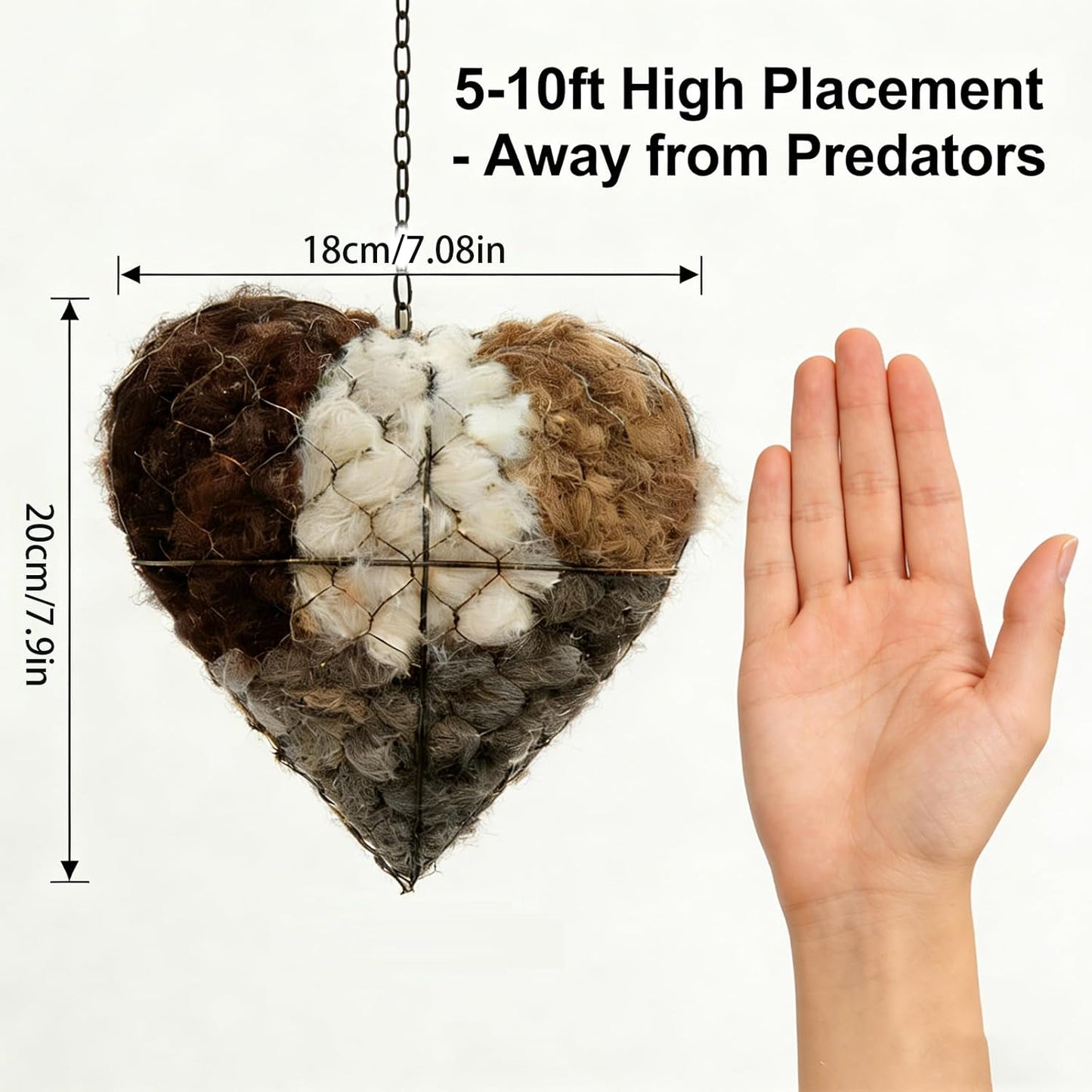 Handmade Fiber Bird Nesting Heart, Refillable Nature Wool Material Hou