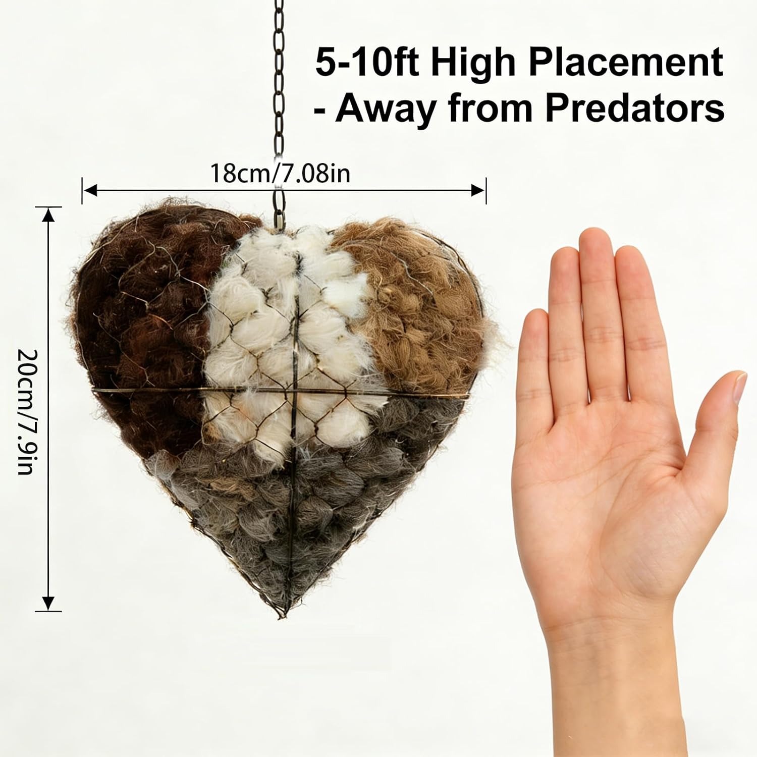 Handmade Fiber Bird Nesting Heart, Refillable Nature Wool Material Hou
