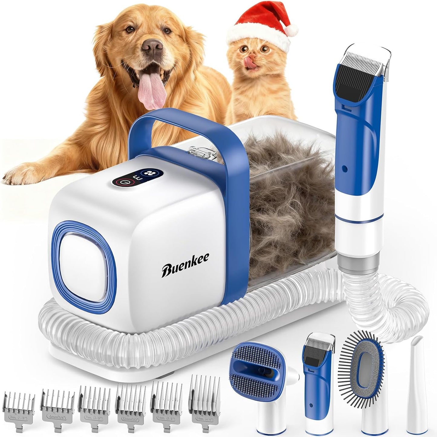 Dog Grooming Kit with Vacuum, 15000Pa Pet Hair Clipper and Shedding Br