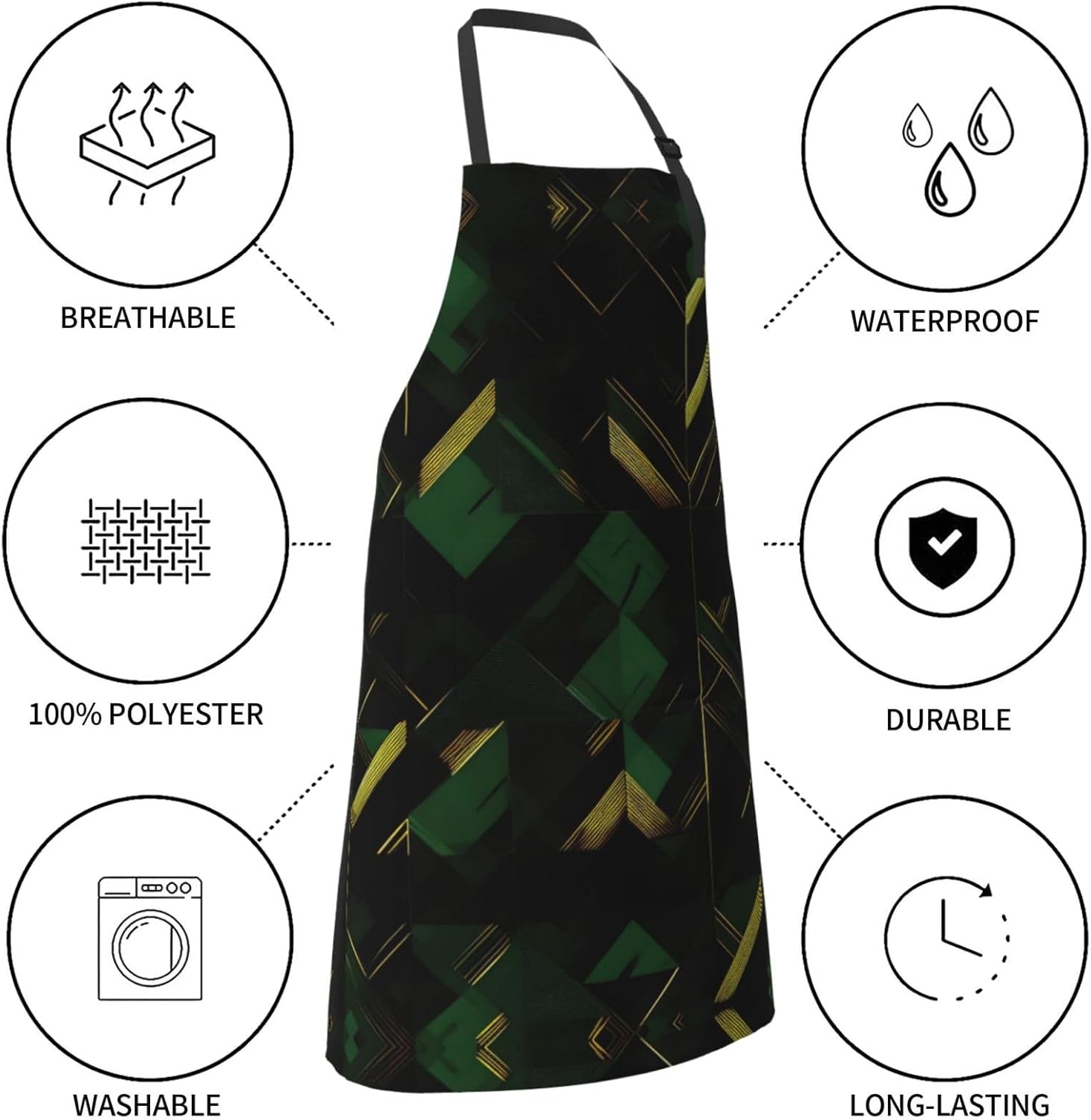 black green and gold geometric Print 28x33 In Adult Kitchen Apron with