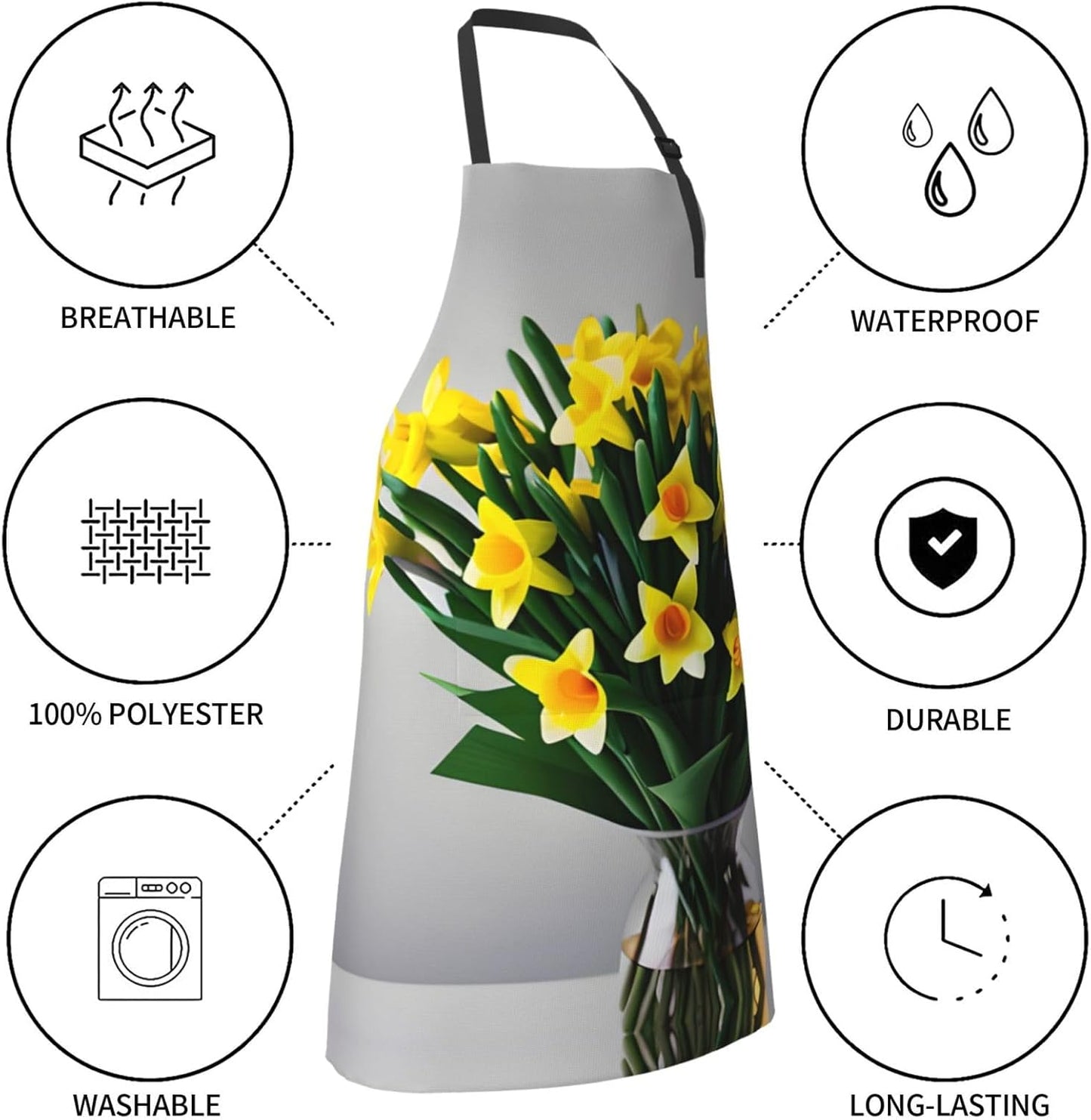 Bouquet of Daffodils print Waterproof chef's apron with pocket apron for kitchen cooking baking barbecue and gardening